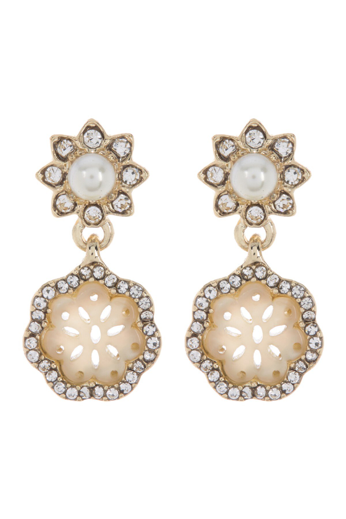 Imitation Pearl & Pave Crystal Mother-of-Pearl Drop Earrings Marchesa
