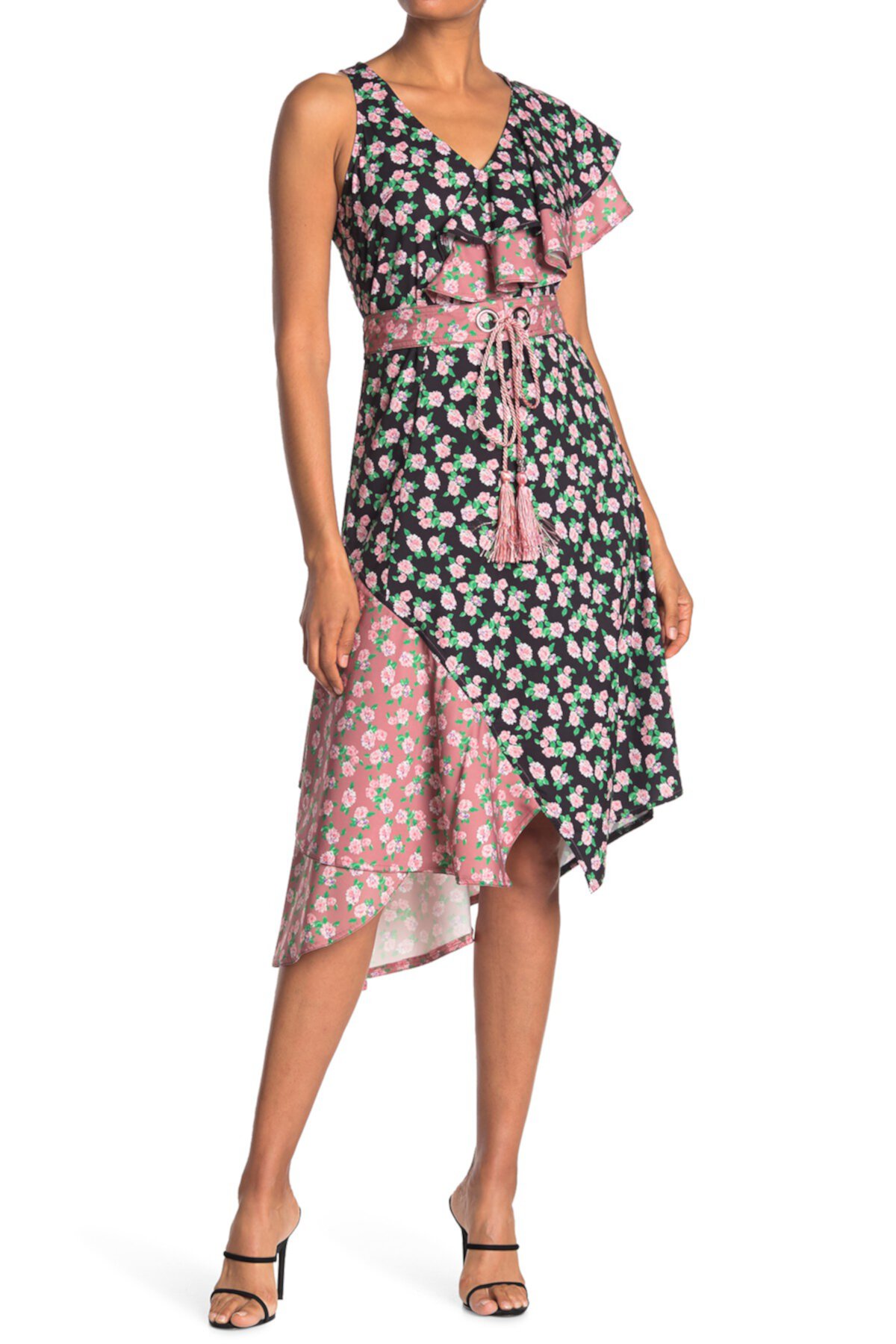 Платье на одно плечо с цветочными блоками и цветочным принтом TOV