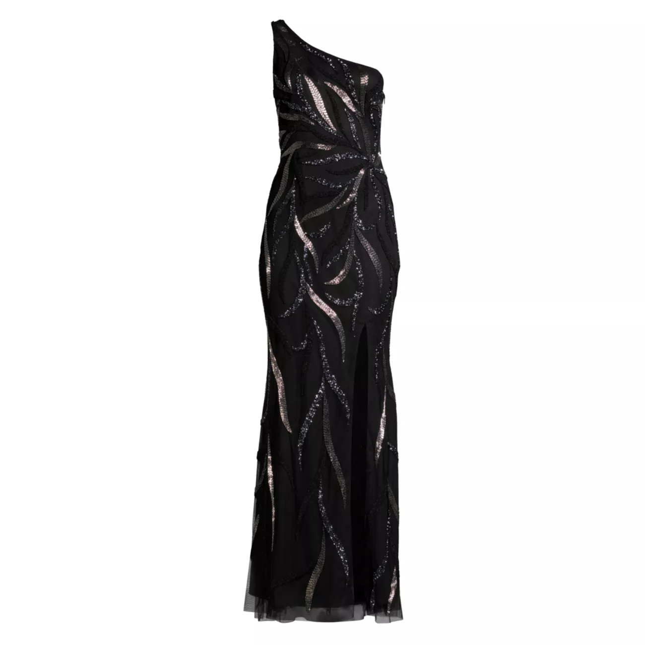 Платье на одно плечо с разрезом и бисером Aidan Mattox