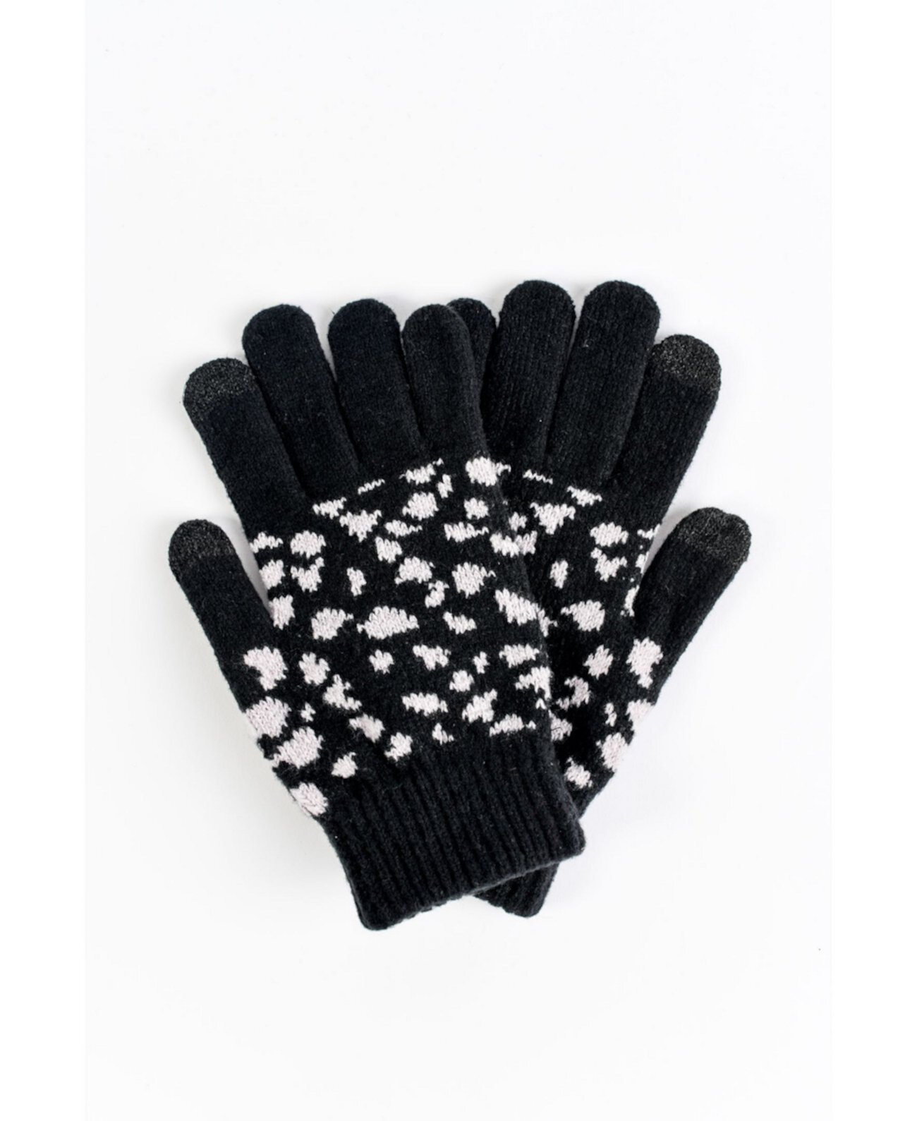 Вязаные перчатки с леопардовым принтом для сенсорного экрана и уютной подкладкой Marcus Adler