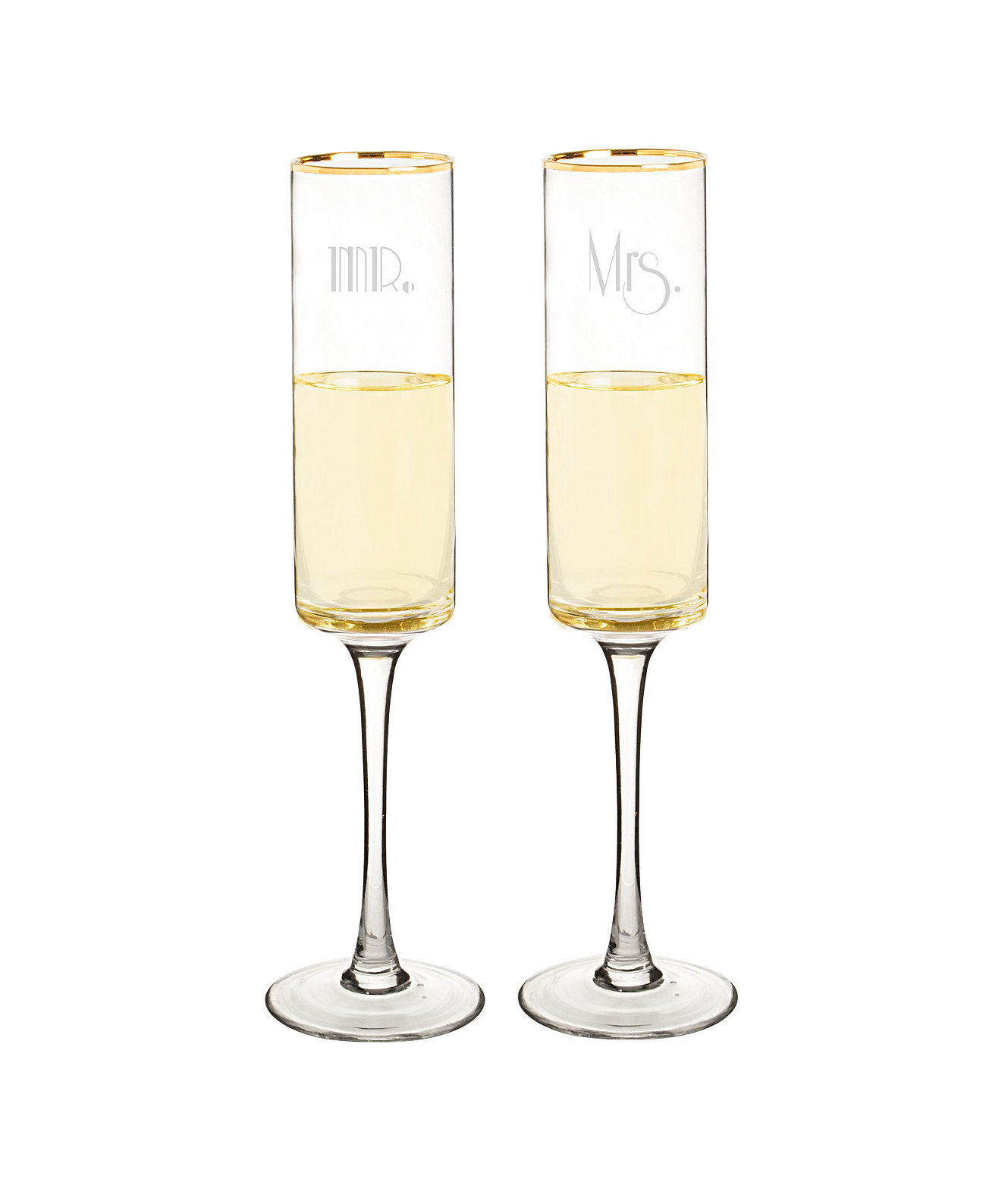 Мистер и миссис 8 унций. Современные бокалы для шампанского Gatsby с золотой оправой Cathy's Concepts