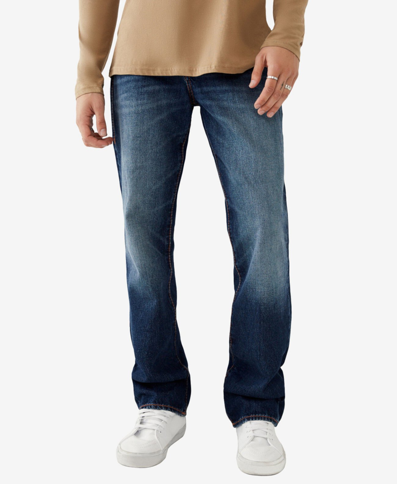 Мужские джинсы прямого кроя Ricky Big T с карманами с клапанами сзади True Religion