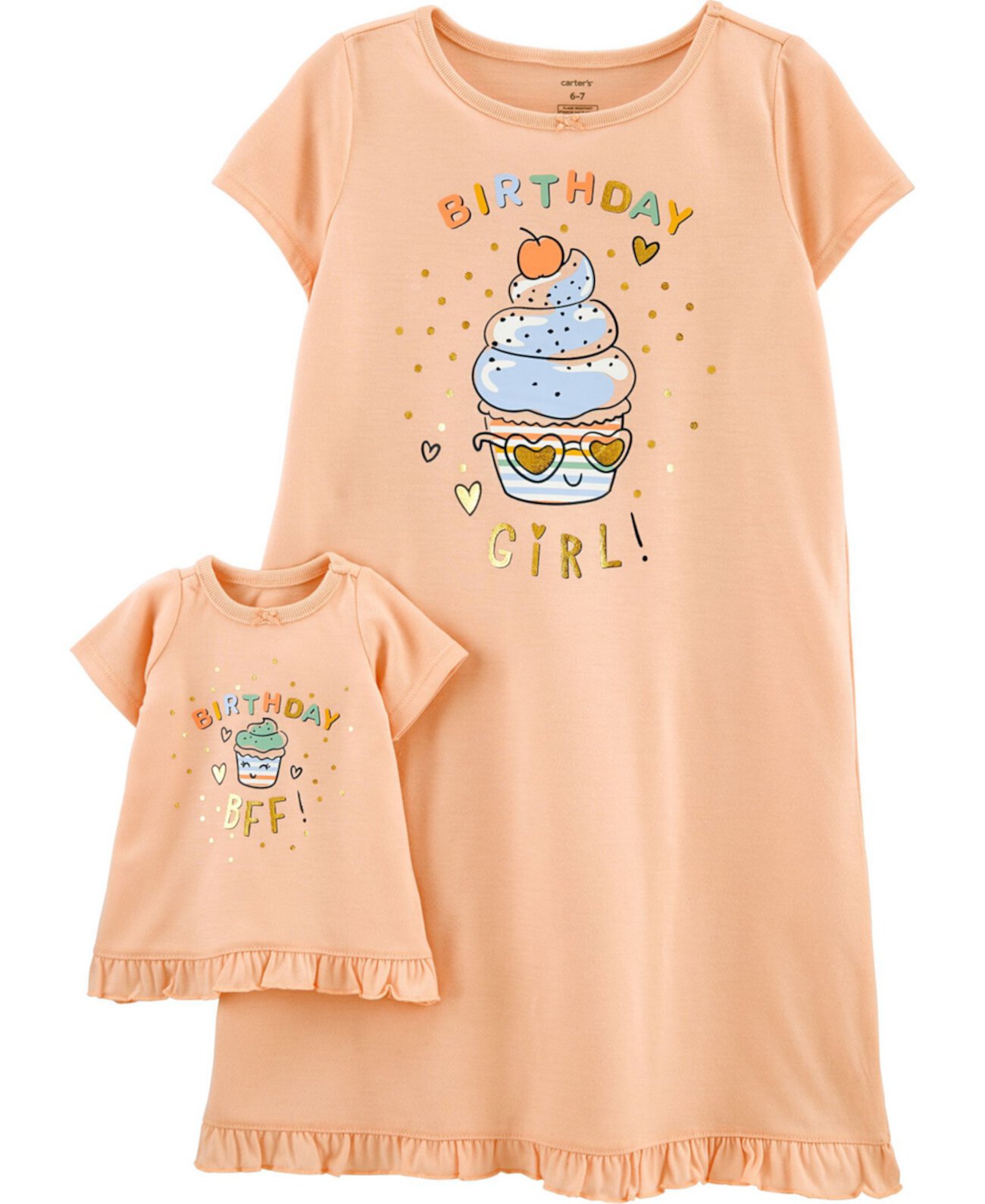 Ночная рубашка для больших девочек на день рождения с комплектом подходящей кукольной ночной рубашки Carter's