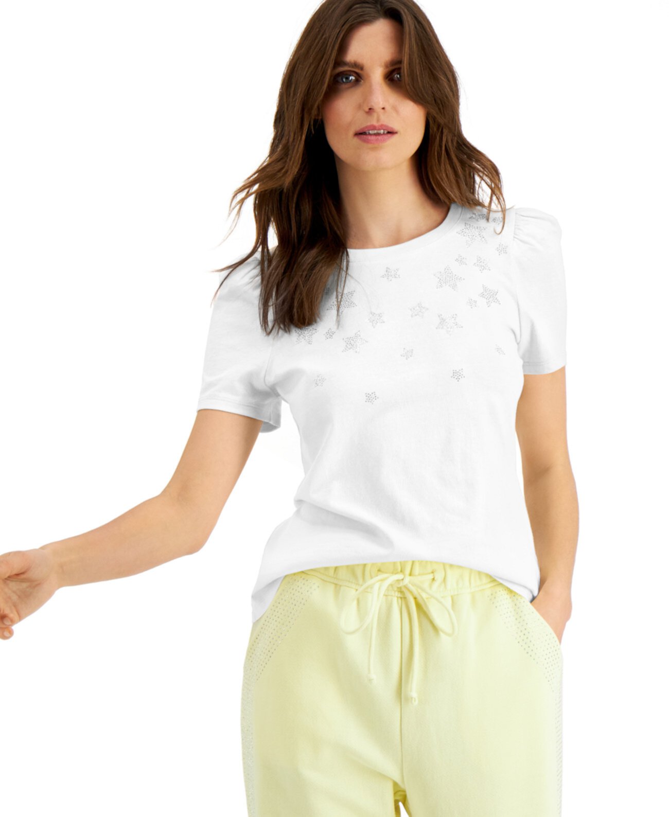 Хлопковая футболка с пышными рукавами с украшением в виде звезд INC, созданная для Macy's INC International Concepts
