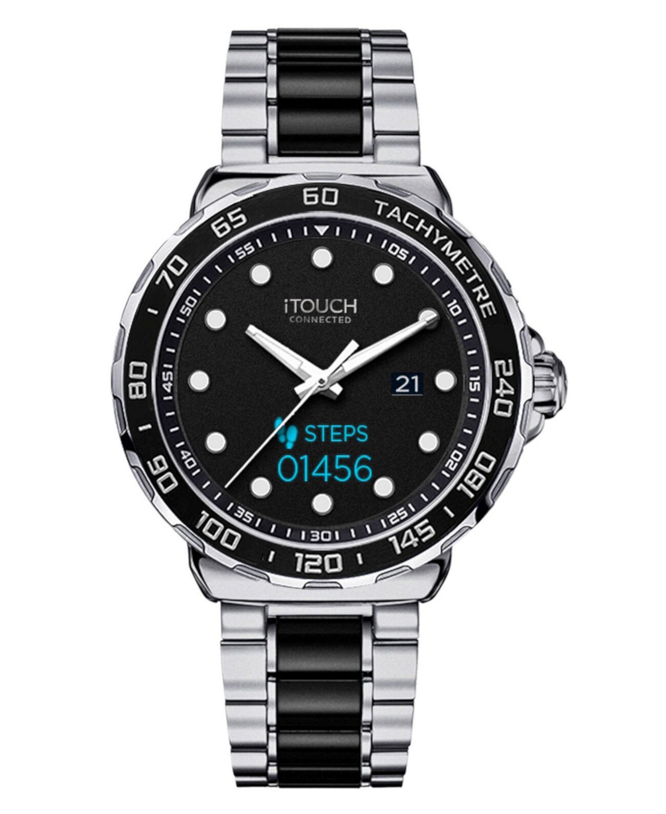 Умные часы Unisex Connected с двухцветным серебристым и черным металлическим ремешком, 42 мм ITouch