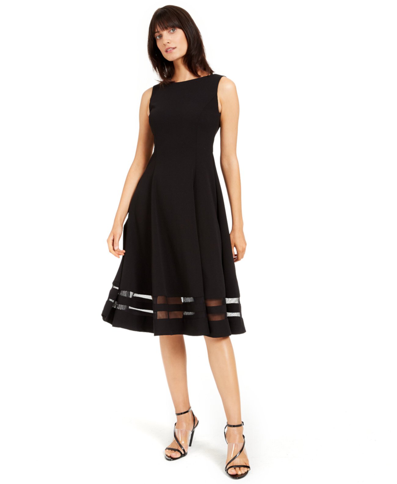Миди-платье с расклешенной отделкой и иллюзией Calvin Klein