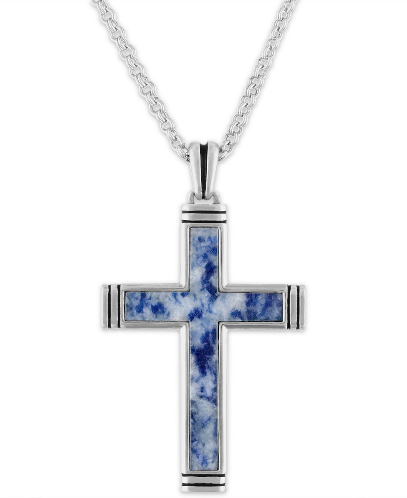 Мужское ожерелье с кулоном 22 дюймов с содалитовым крестом из стерлингового серебра (также из оникса) Macy's