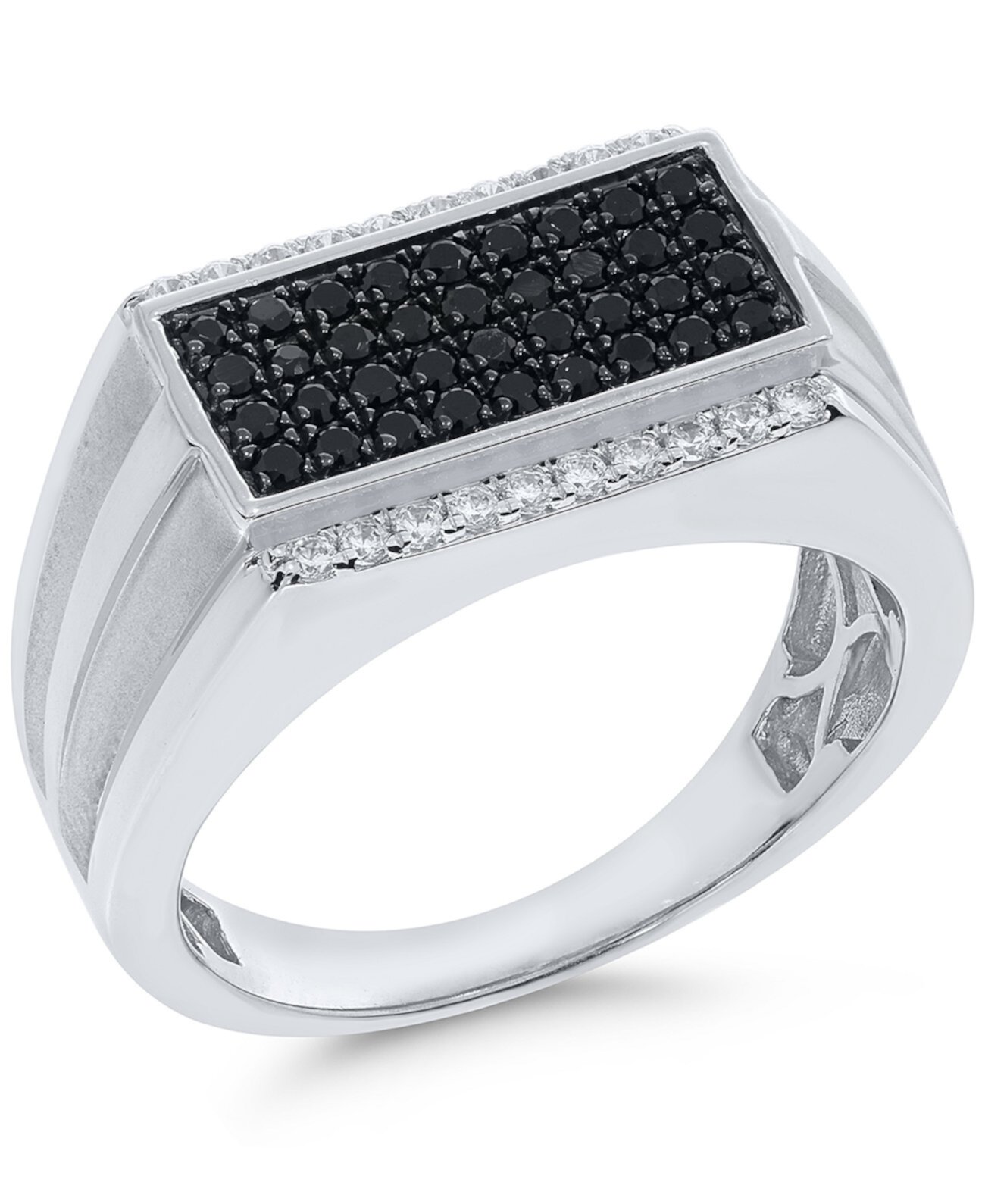 Мужское черно-белое кольцо с кластером с бриллиантами (3/4 карата) из стерлингового серебра Macy's