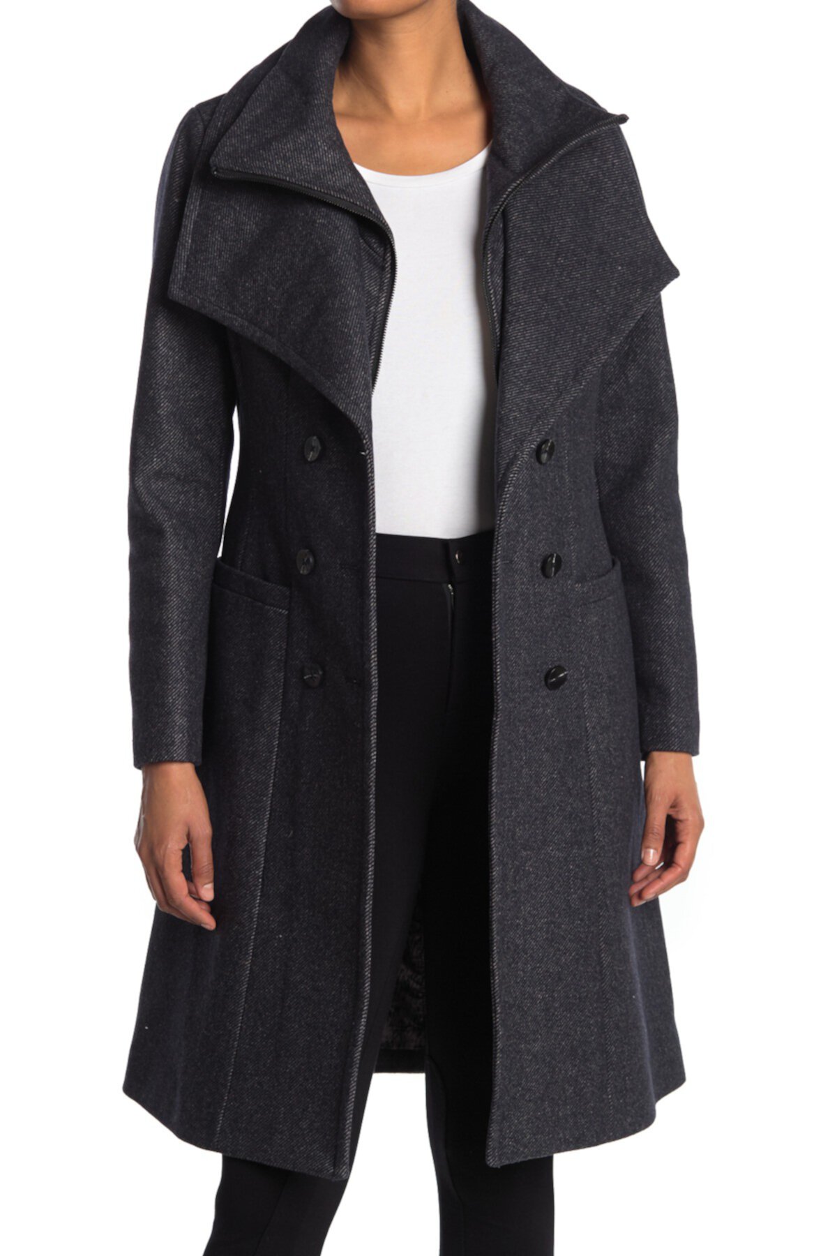 Двубортное пальто из смесовой шерсти с воротником-воронкой Soia & Kyo