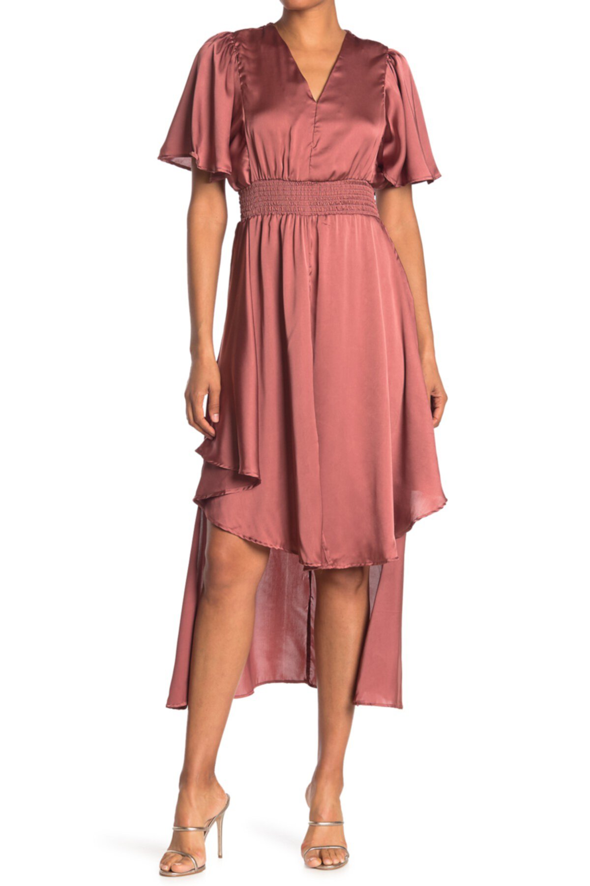 Атласное платье с высоким / низким вырезом и V-образным вырезом Angie