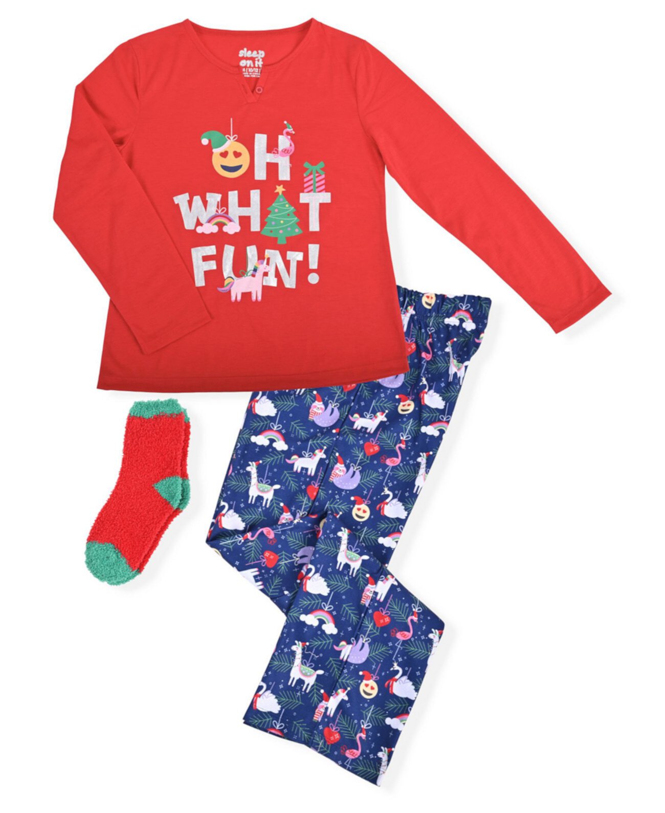 Big Girls Christmas 2 Piece Pajama Set with Cozy Socks Sleep On It