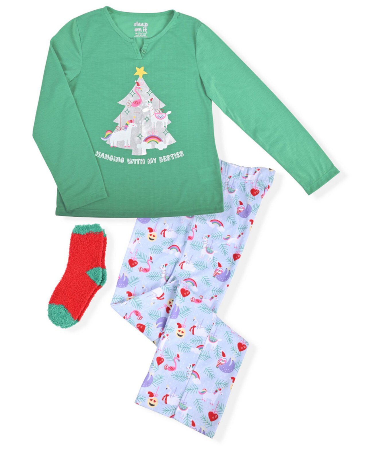 Рождественский пижамный комплект из двух предметов для больших девочек с уютными носками Sleep On It