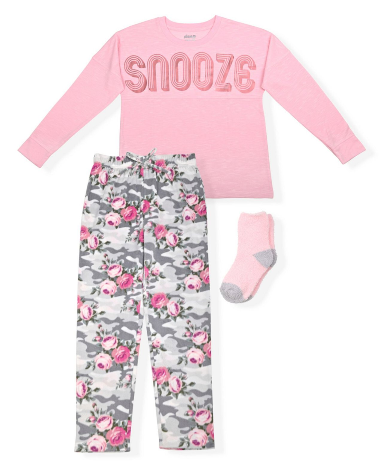 Пижамный комплект из 2 предметов с цветочным принтом для больших девочек и уютными носками Sleep On It