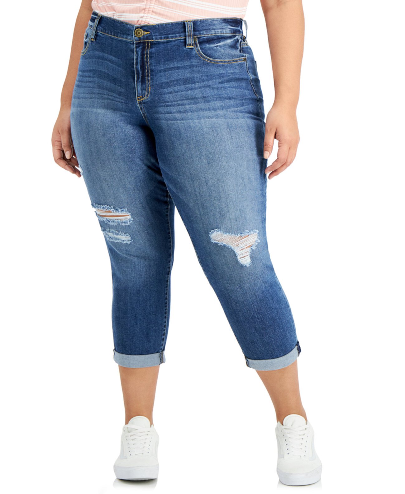 Модные джинсы для девочек больших размеров с разрушенными рукавами Celebrity Pink