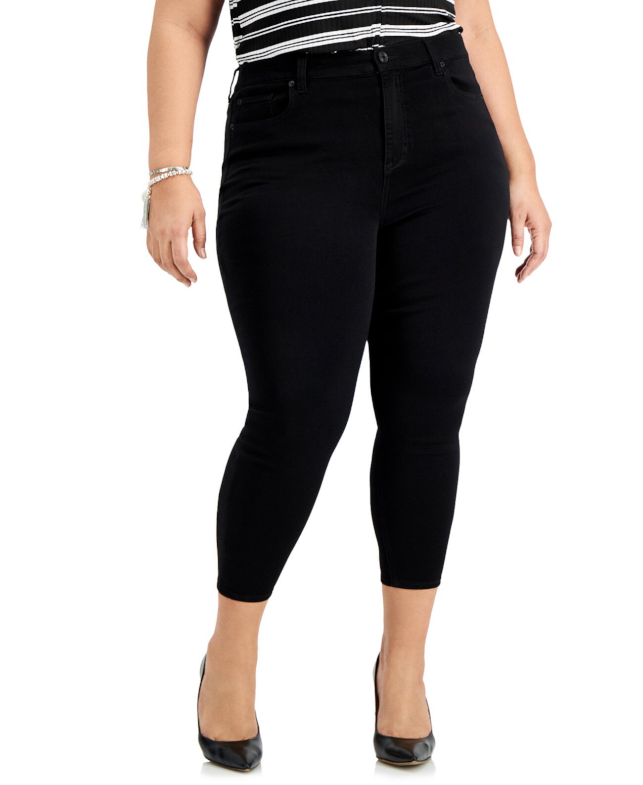 Модные черные джинсы скинни до щиколотки больших размеров Celebrity Pink