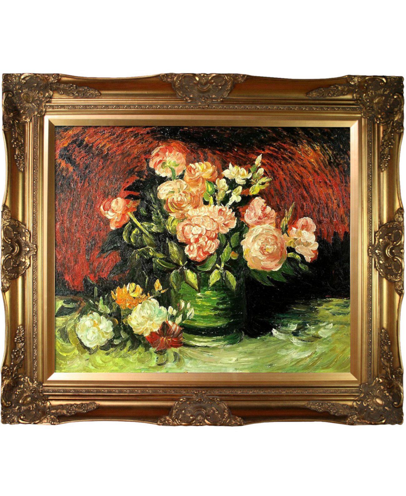 By Overstockart Чаша с пионами и розами в викторианской рамке, 28 x 32 дюйма La Pastiche