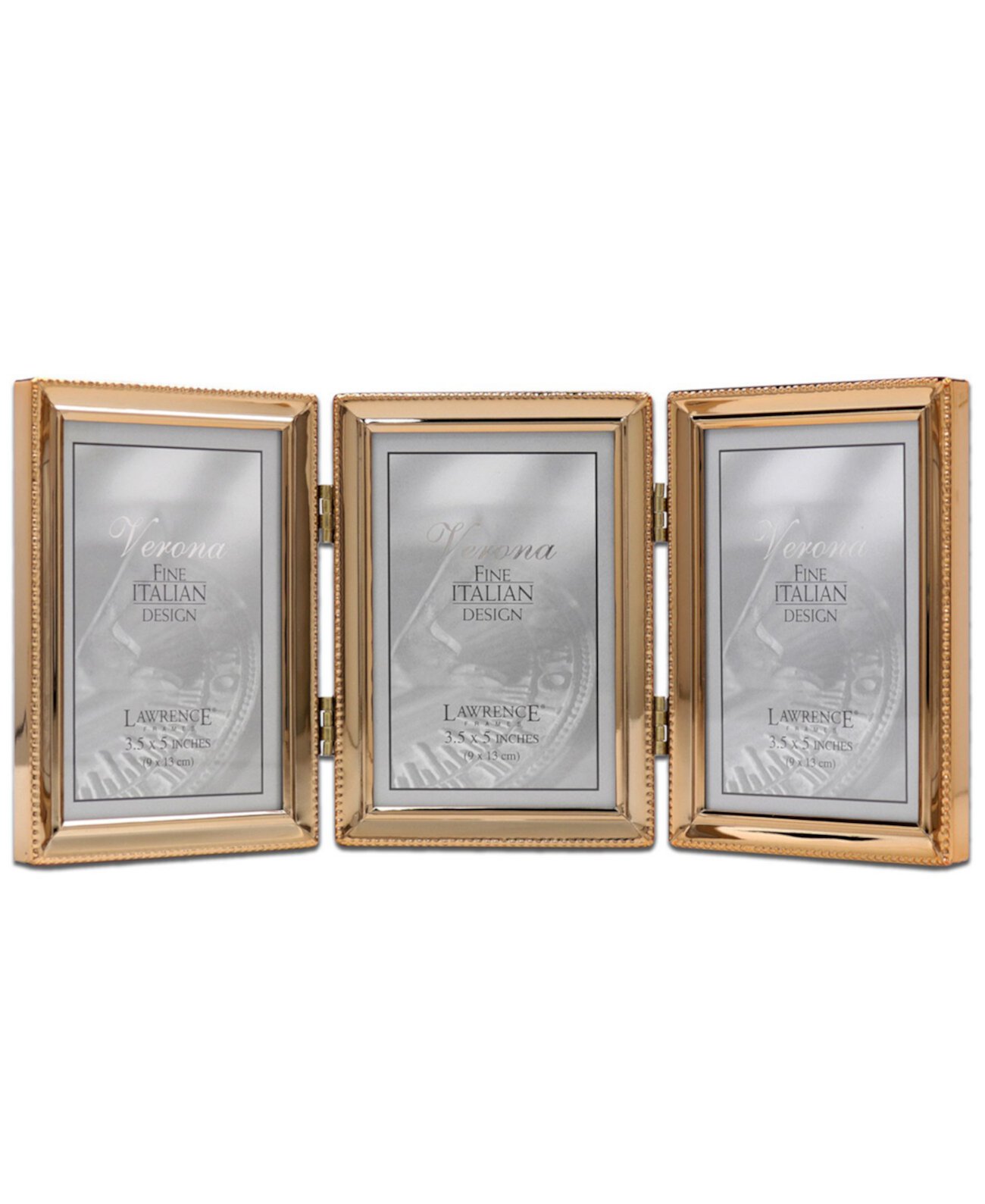Тройная навесная рамка для фото из полированного металла - дизайн с бусинами, 3,5 "x 5" Lawrence Frames