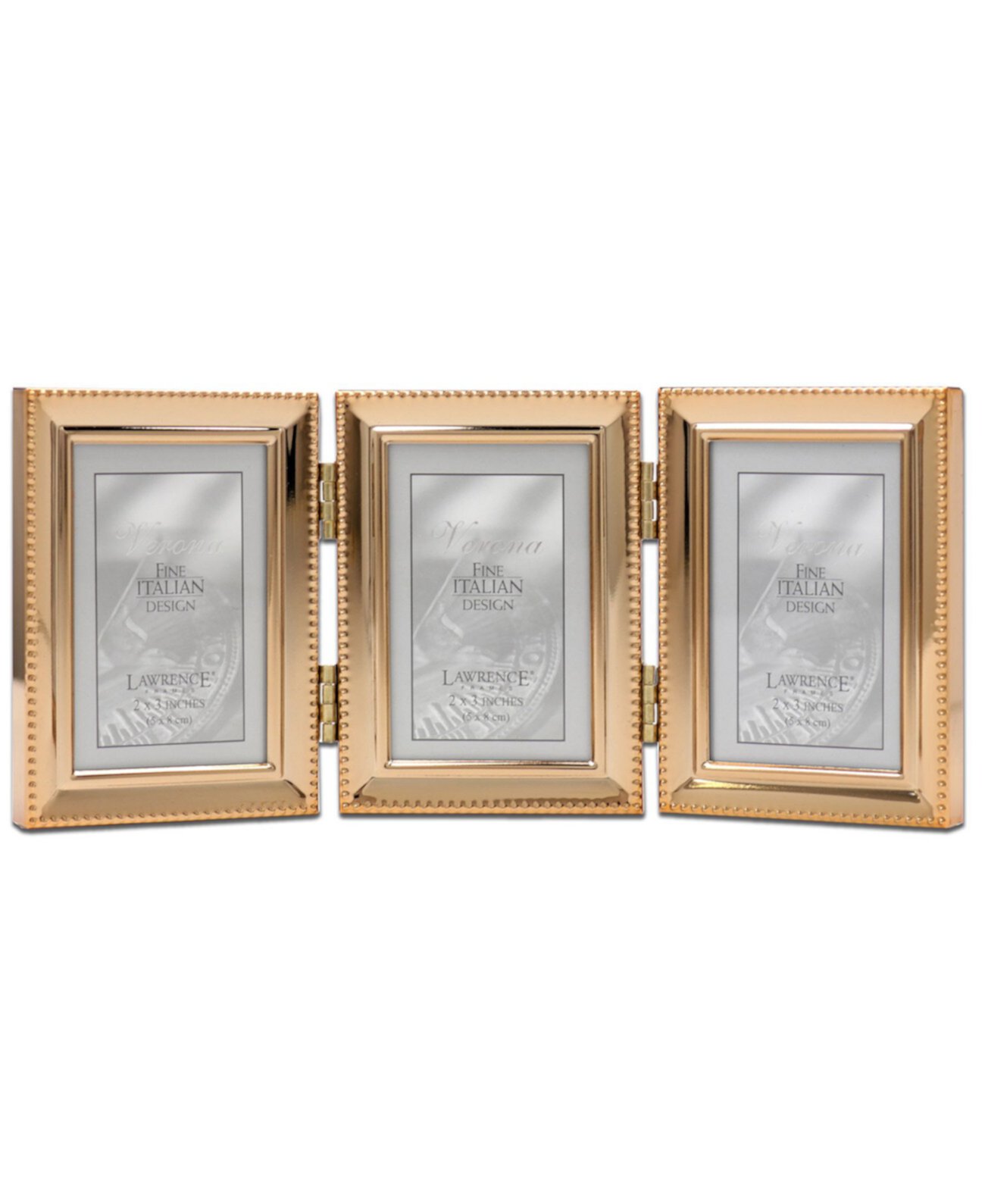 Тройная навесная рамка для фото из полированного металла - дизайн с бусинами, 2,5 "x 3,5" Lawrence Frames