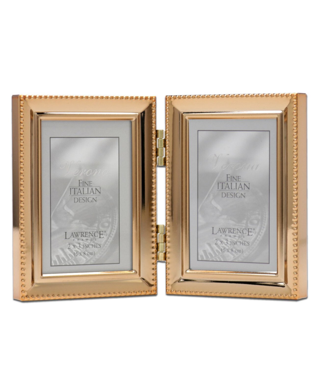 Шарнирная двойная рамка для фотографий из полированного металла - дизайн с бусинами, 2,5 "x 3,5" Lawrence Frames