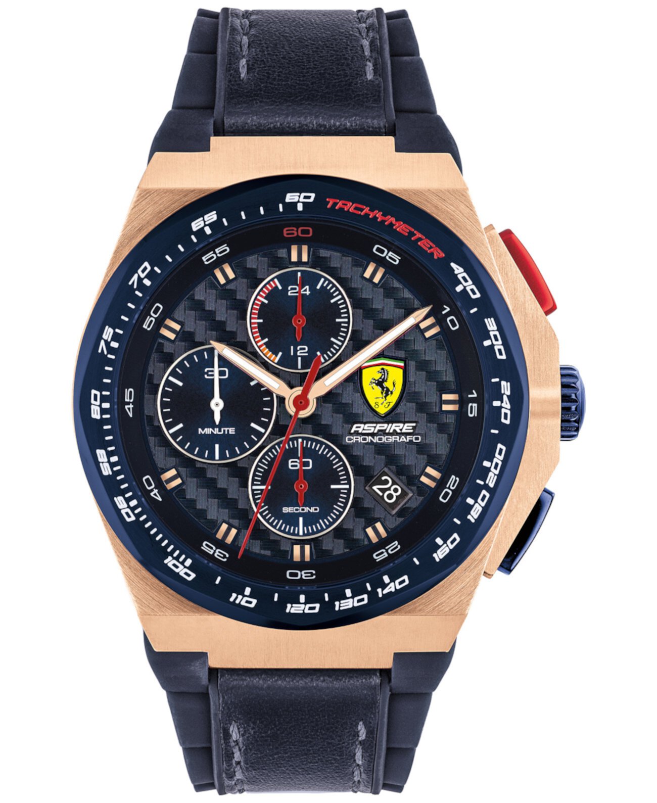 Мужские часы с хронографом Aspire с синим кожаным и силиконовым ремешком, 44 мм Ferrari