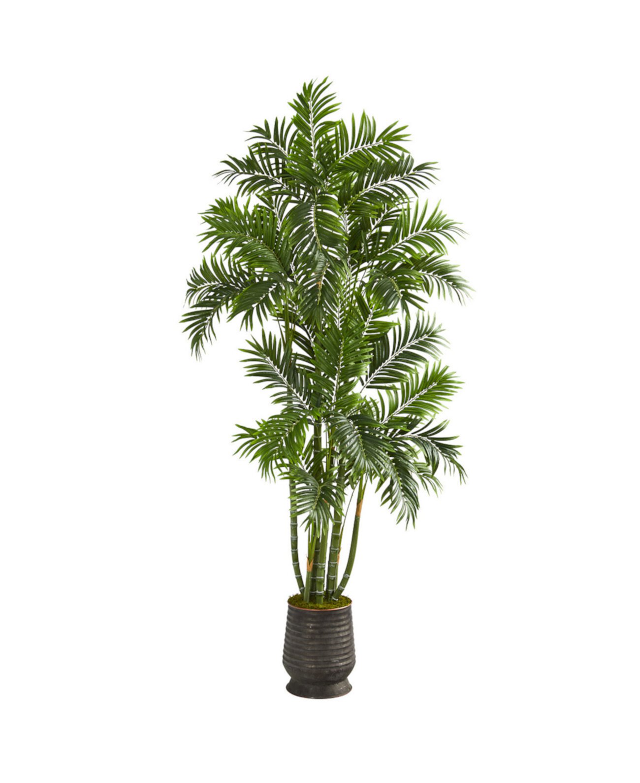 Areca Palm Artificial Tree in Ribbed Metal Planter NEARLY NATURAL