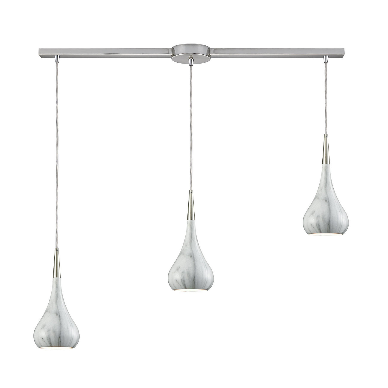 Lindsey 3 Light Linear Bar Fixture in Satin Nickel with Marble Print Shade ELK Lighting