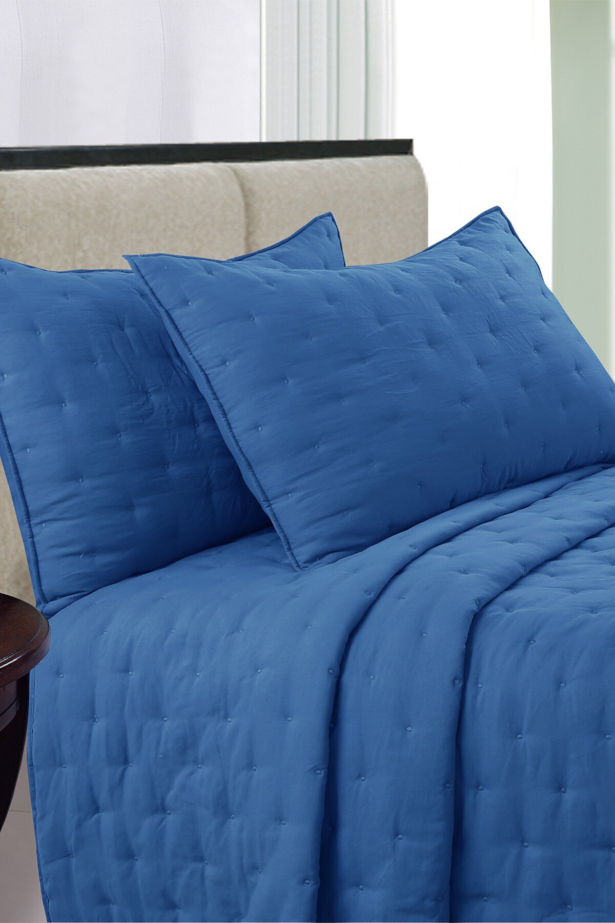 Комплект стеганого одеяла King Stonewash Mini Dot - синий, серый, белый Melange Home