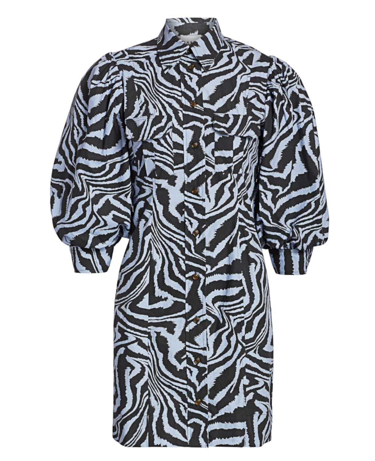 Мини-платье-рубашка с пышными рукавами и зеброй GANNI