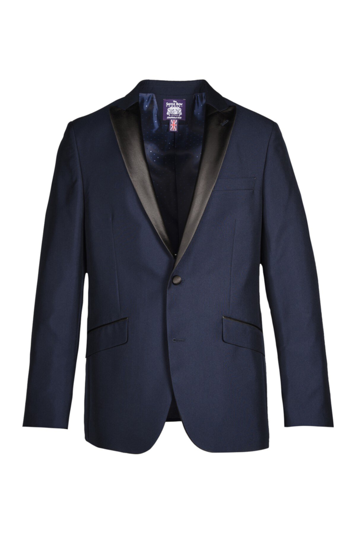 Темно-синий приталенный пиджак под смокинг с заостренными лацканами SAVILE ROW CO