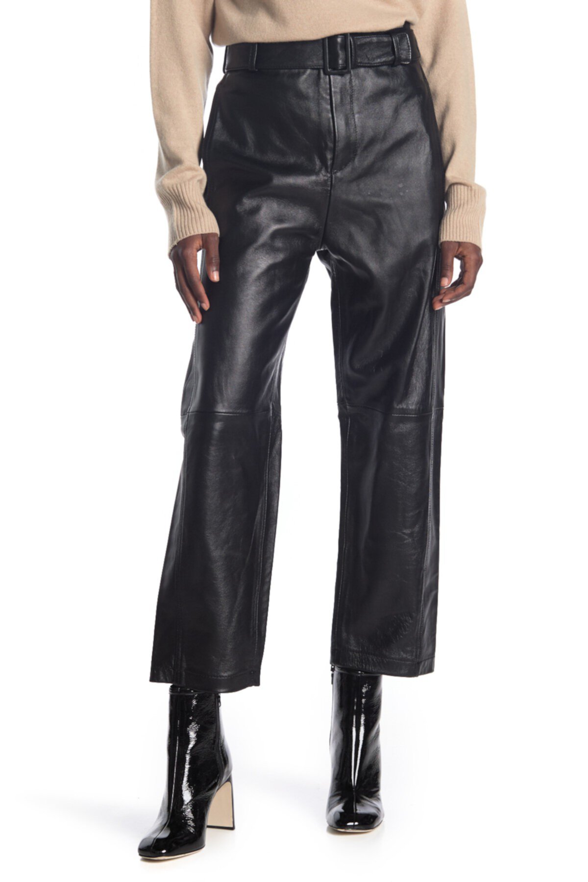 Широкие кожаные брюки с поясом MM6 Maison Margiela