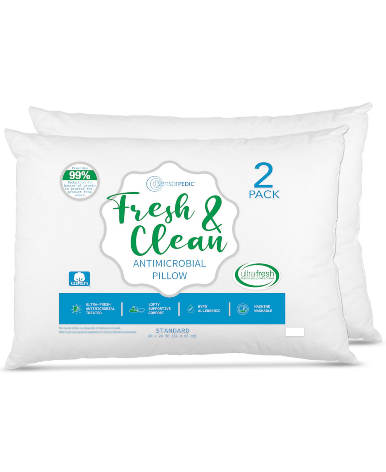 Fresh & Clean Ultra-Fresh противомикробные подушки - стандартные, 2 шт. В упаковке SensorPEDIC