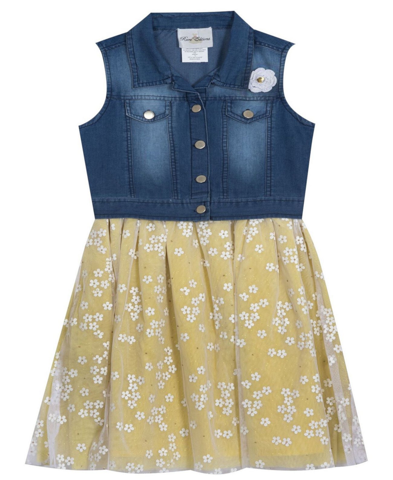 Джинсовое платье-жилет для маленьких девочек с сетчатыми ромашками, набор из 2 шт. Rare Editions