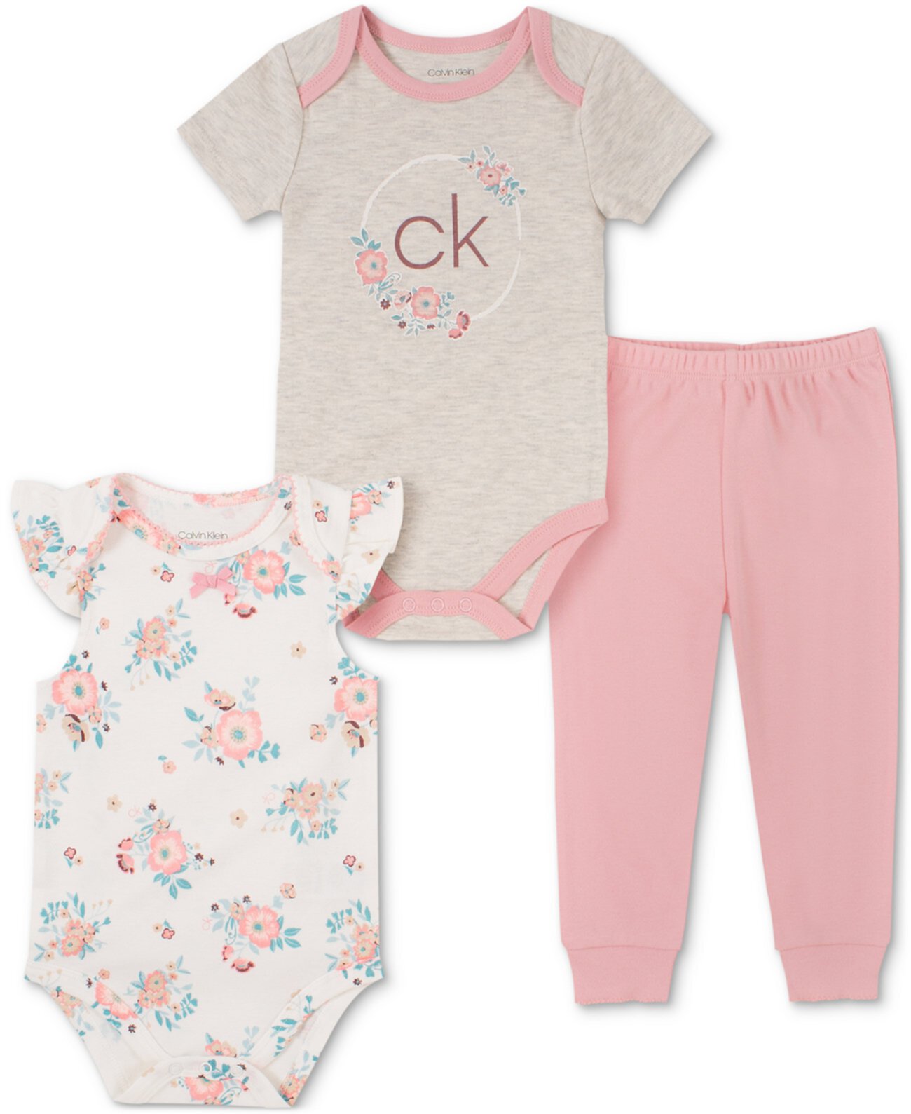 Комплект боди и штанов для бега с принтом из 3 предметов для маленьких девочек Calvin Klein