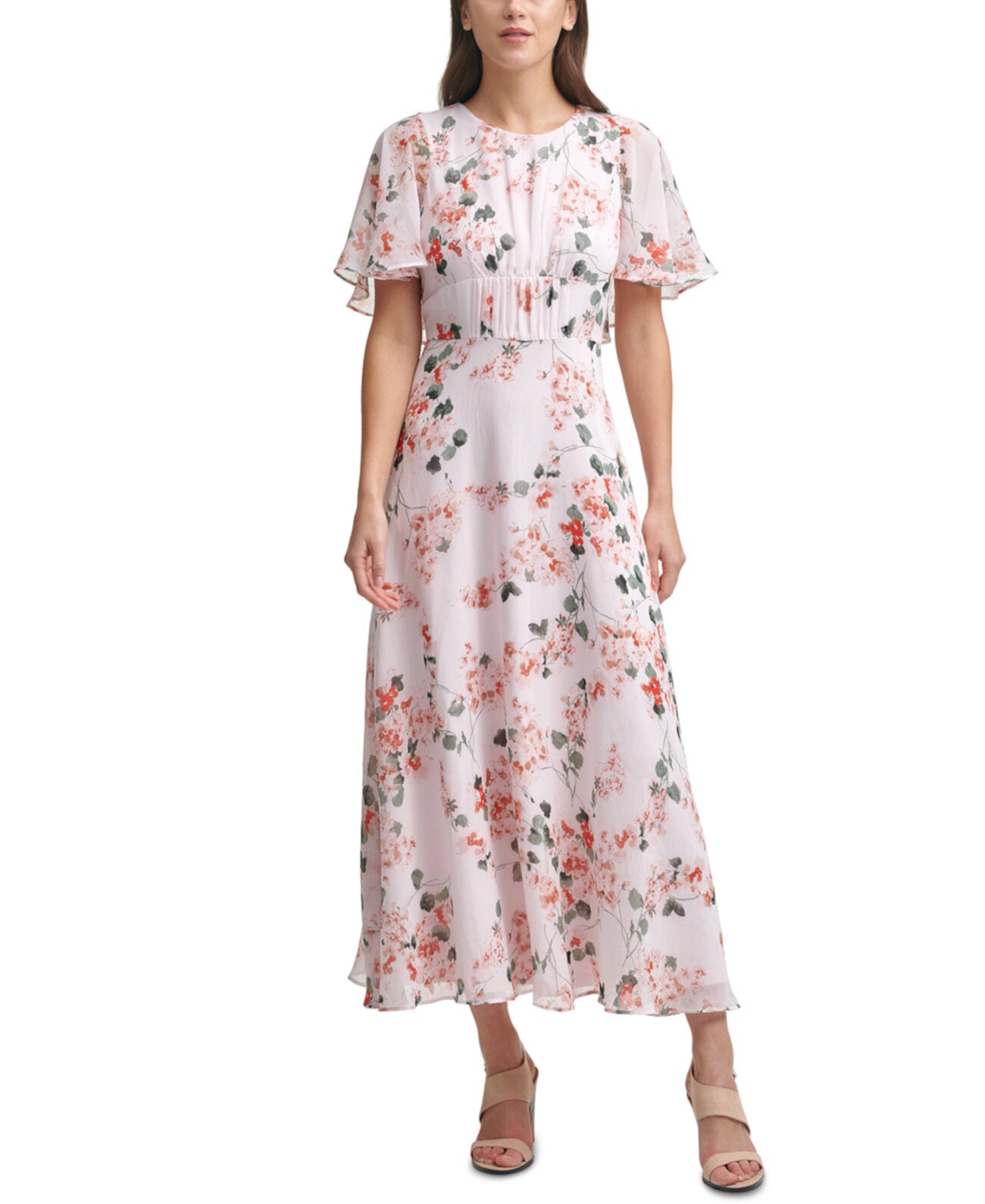 Шифоновое платье-накидка с цветочным принтом и деталями макси Calvin Klein