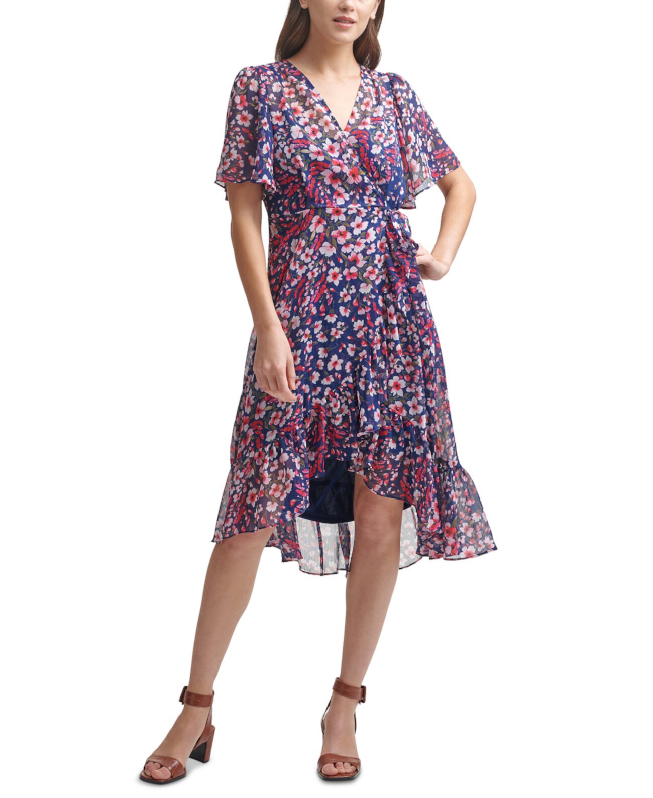 Шифоновое платье с цветочным принтом High-Low Calvin Klein