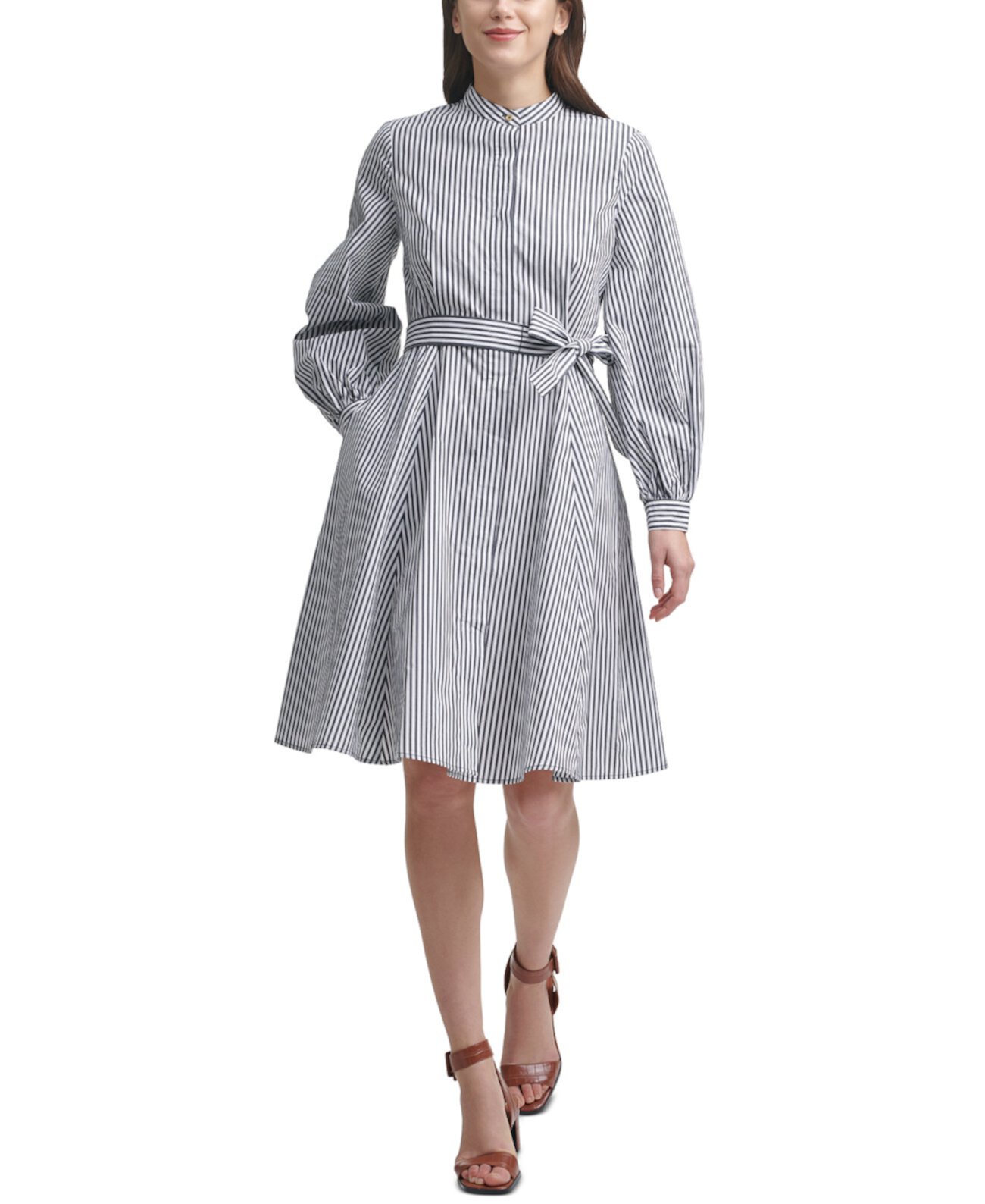 Платье-рубашка в полоску из хлопка с поясом Calvin Klein