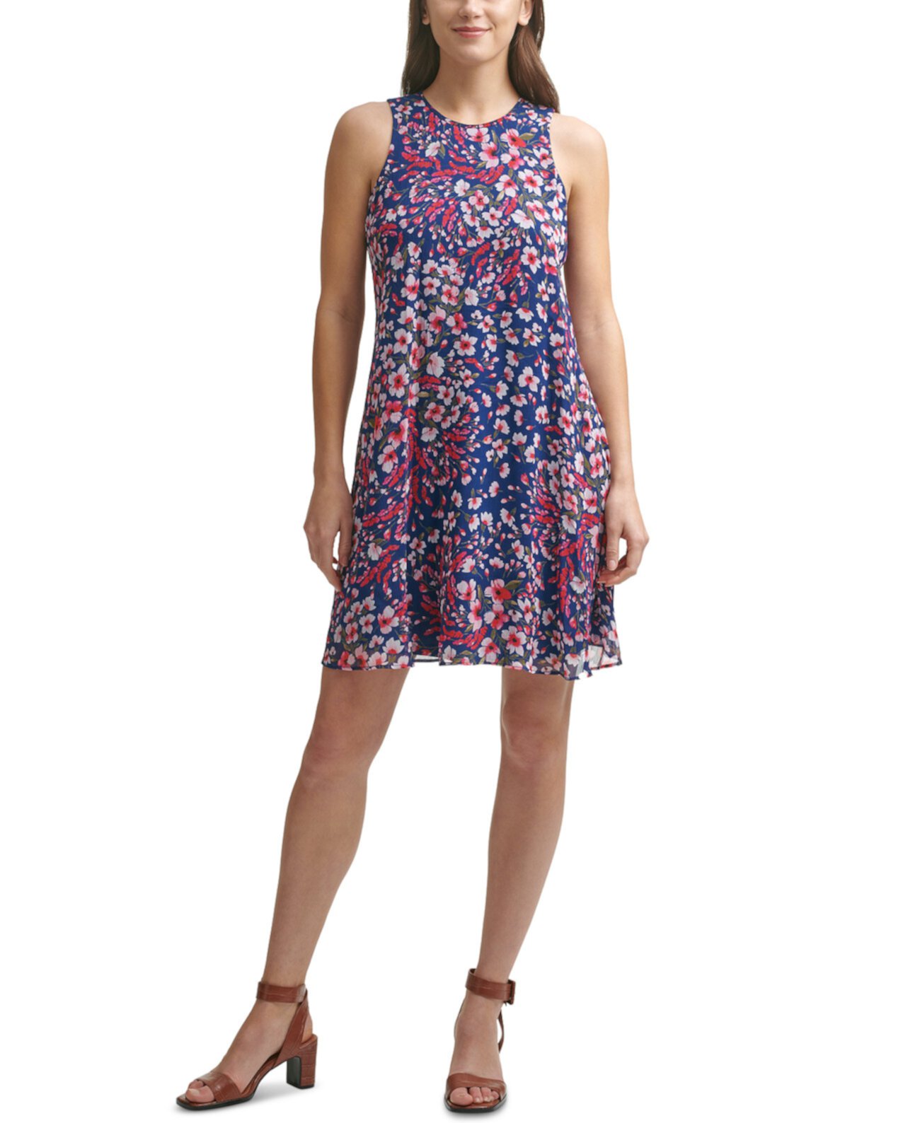 Шифоновое платье-трапеция с цветочным принтом Calvin Klein