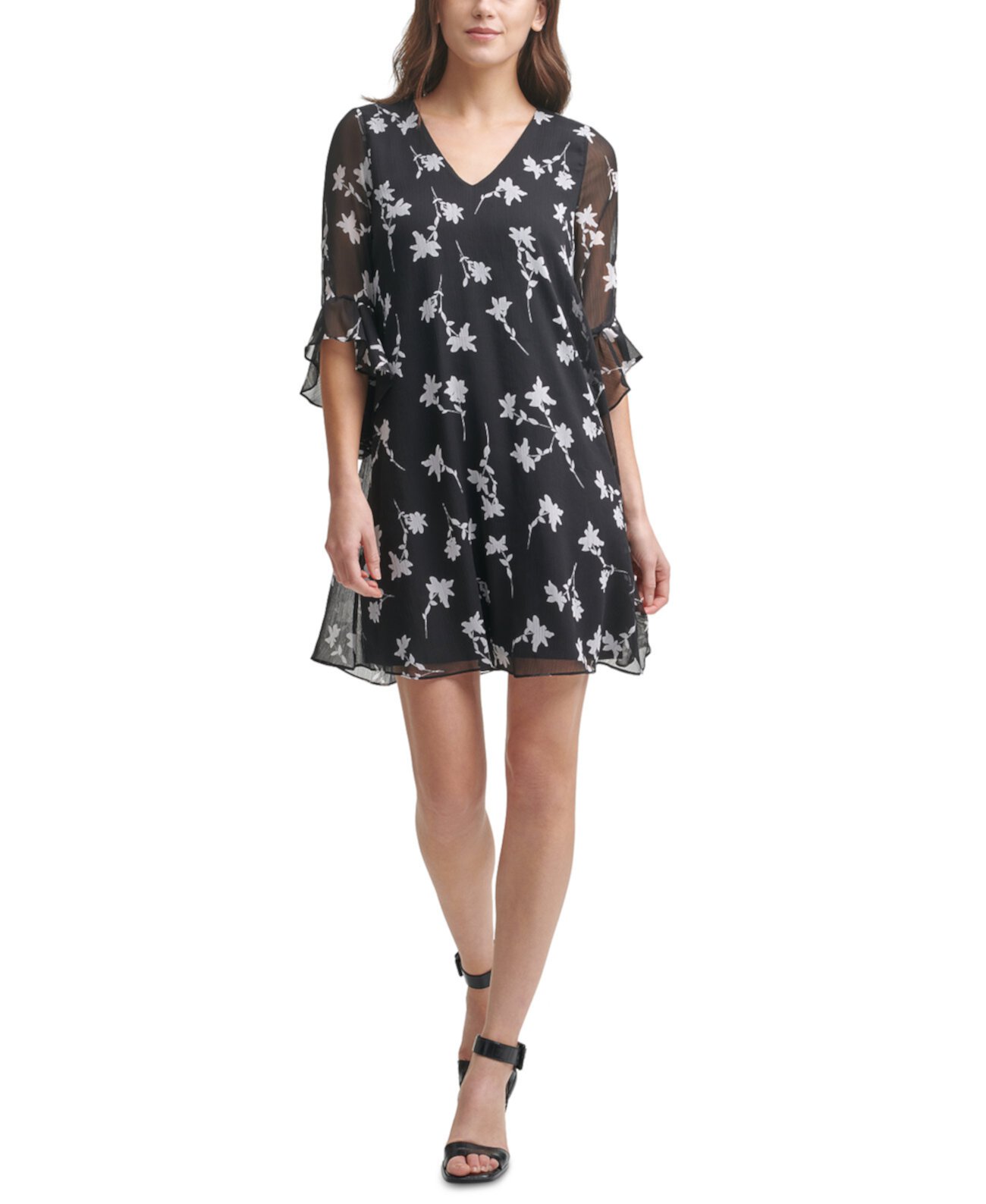 Шифоновое платье трапеции с цветочным принтом Calvin Klein