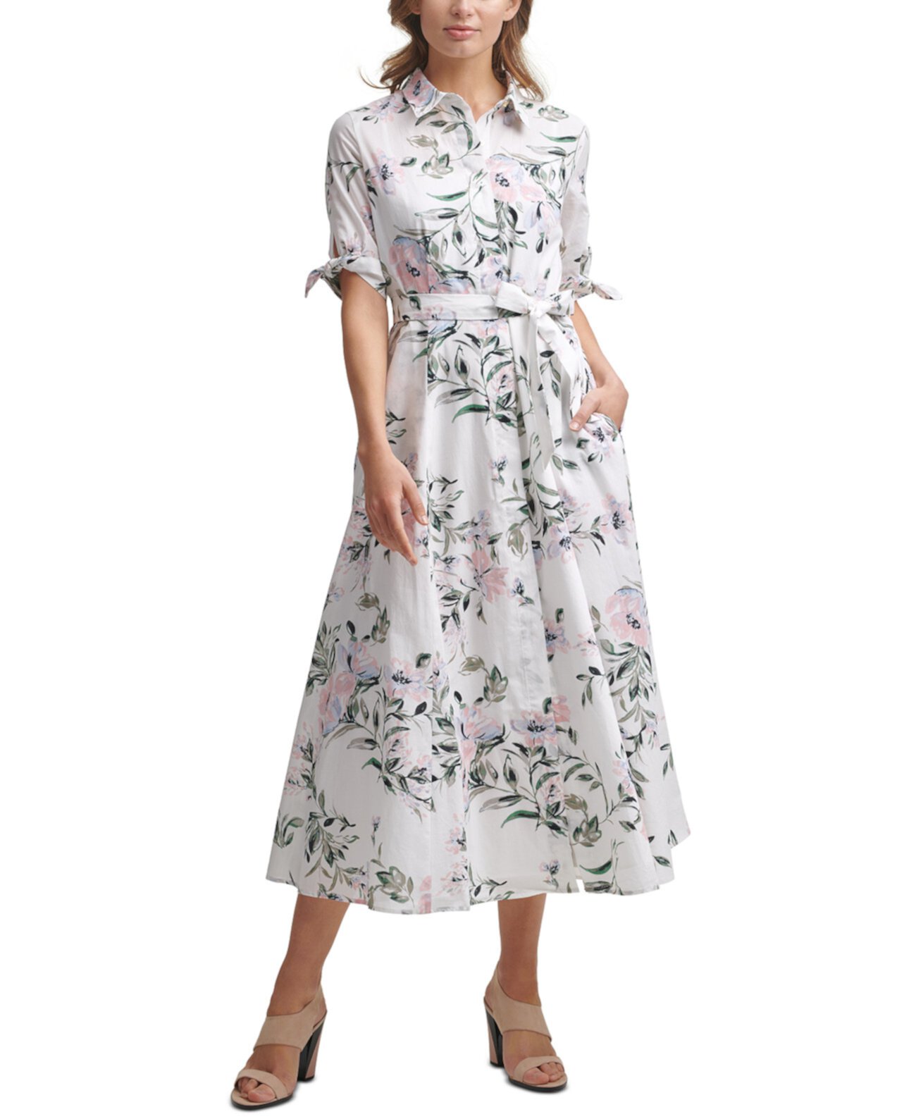 Платье-рубашка из хлопка с цветочным принтом Calvin Klein