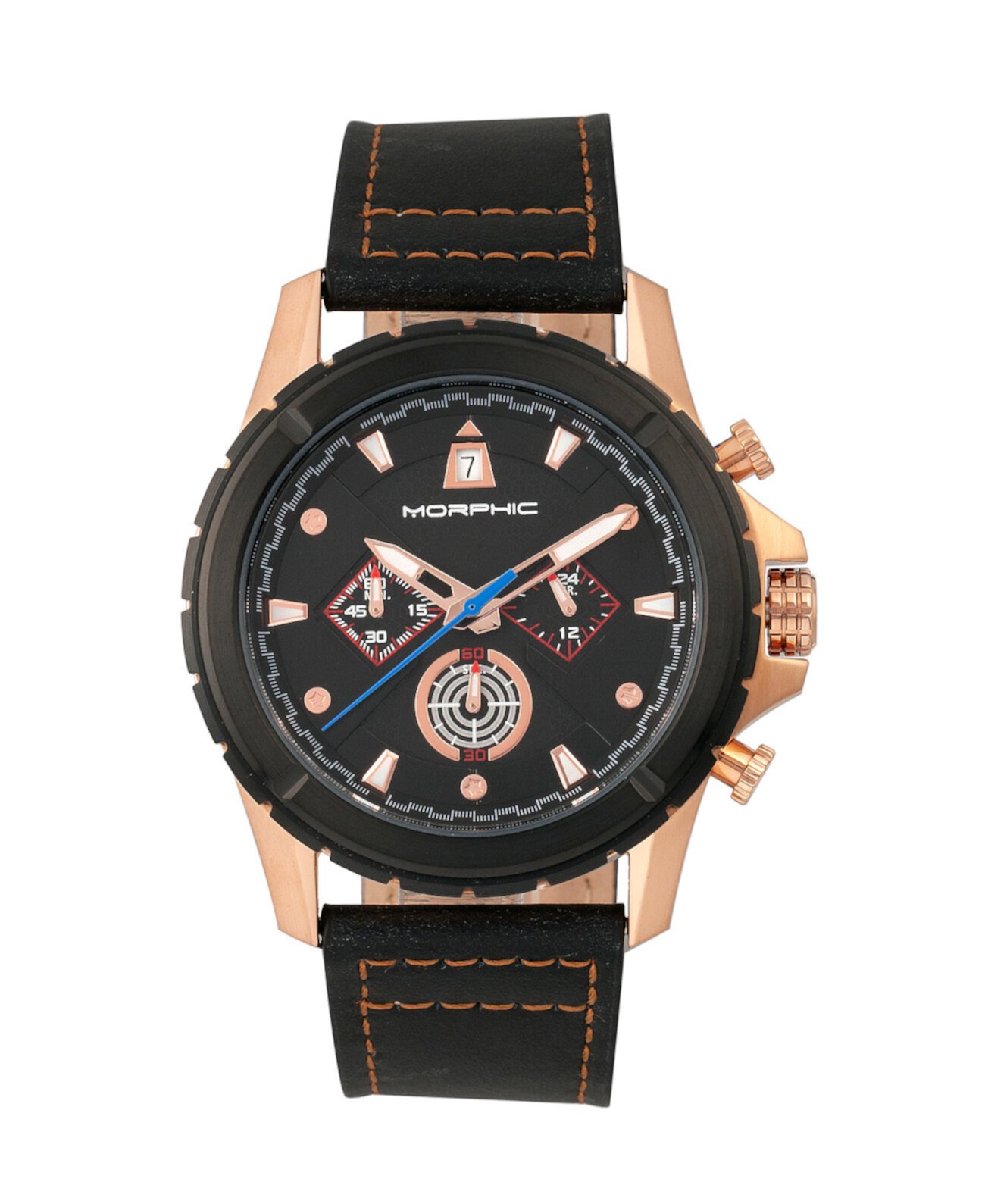 Серия M57, корпус из розового золота, часы с черным хронографом на кожаном ремешке, 43 мм Morphic