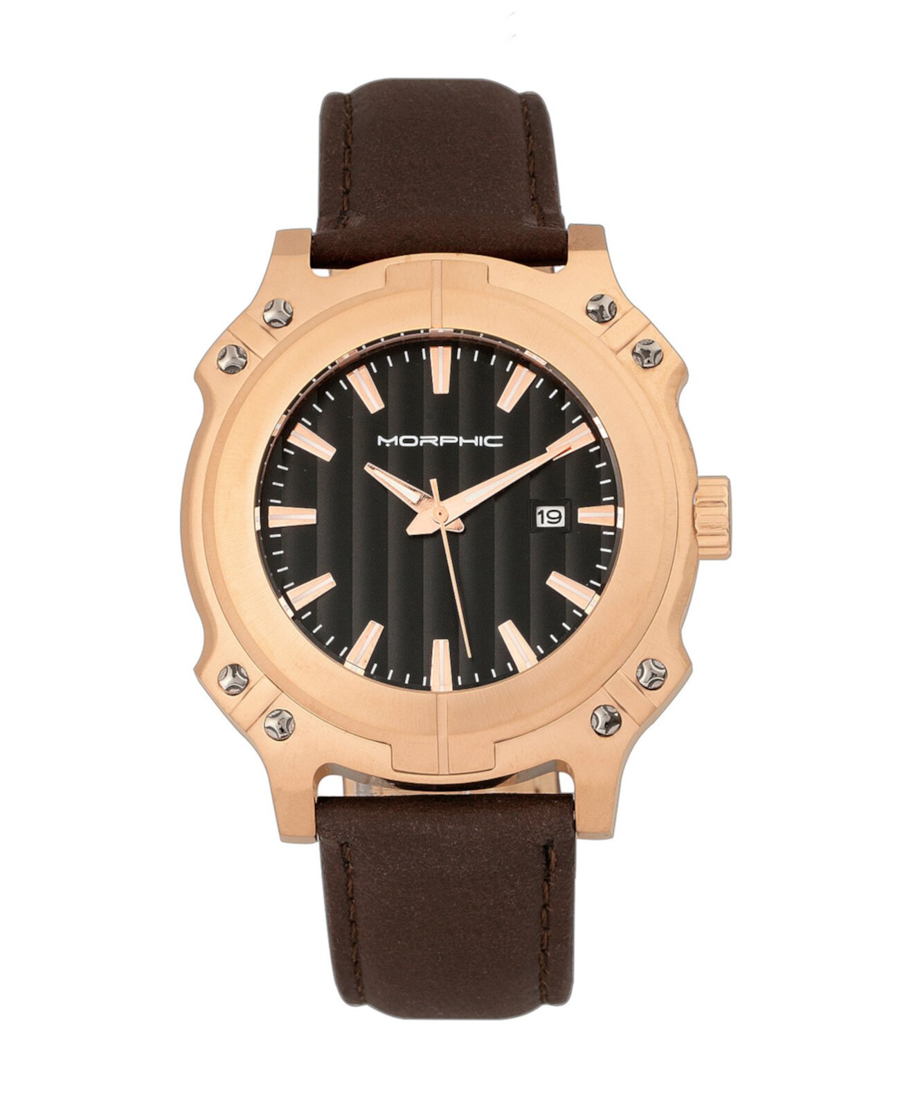 Серия M68, корпус из розового золота, часы с коричневым кожаным ремешком и датой, 44 мм Morphic