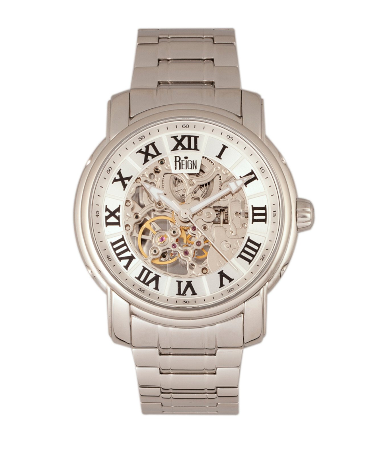 Kahn Automatic белый циферблат, часы Skeleton Silver из нержавеющей стали 45 мм Reign