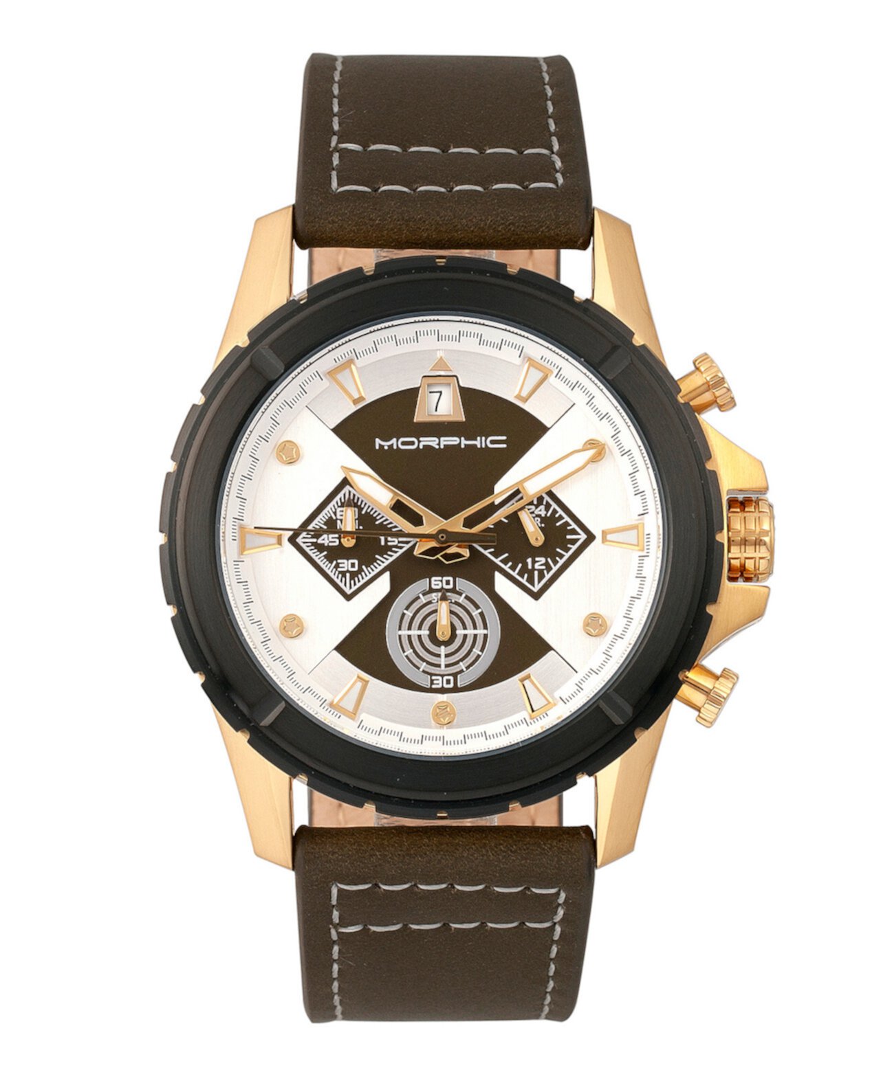 Серия M57, золотой корпус, часы с оливковым хронографом и кожаным ремешком, 43 мм Morphic