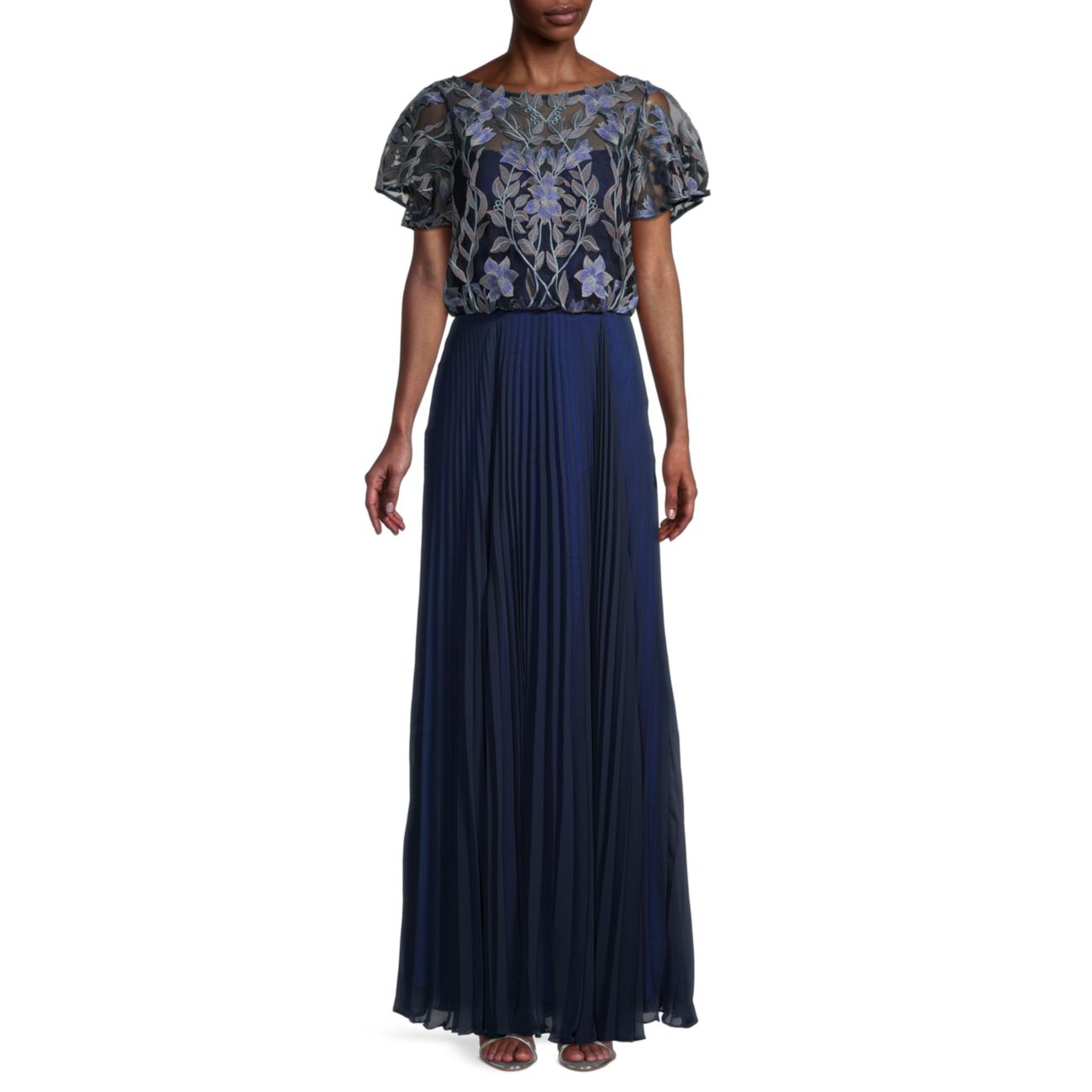 Блузонное платье со складками и цветочной вышивкой JS Collections
