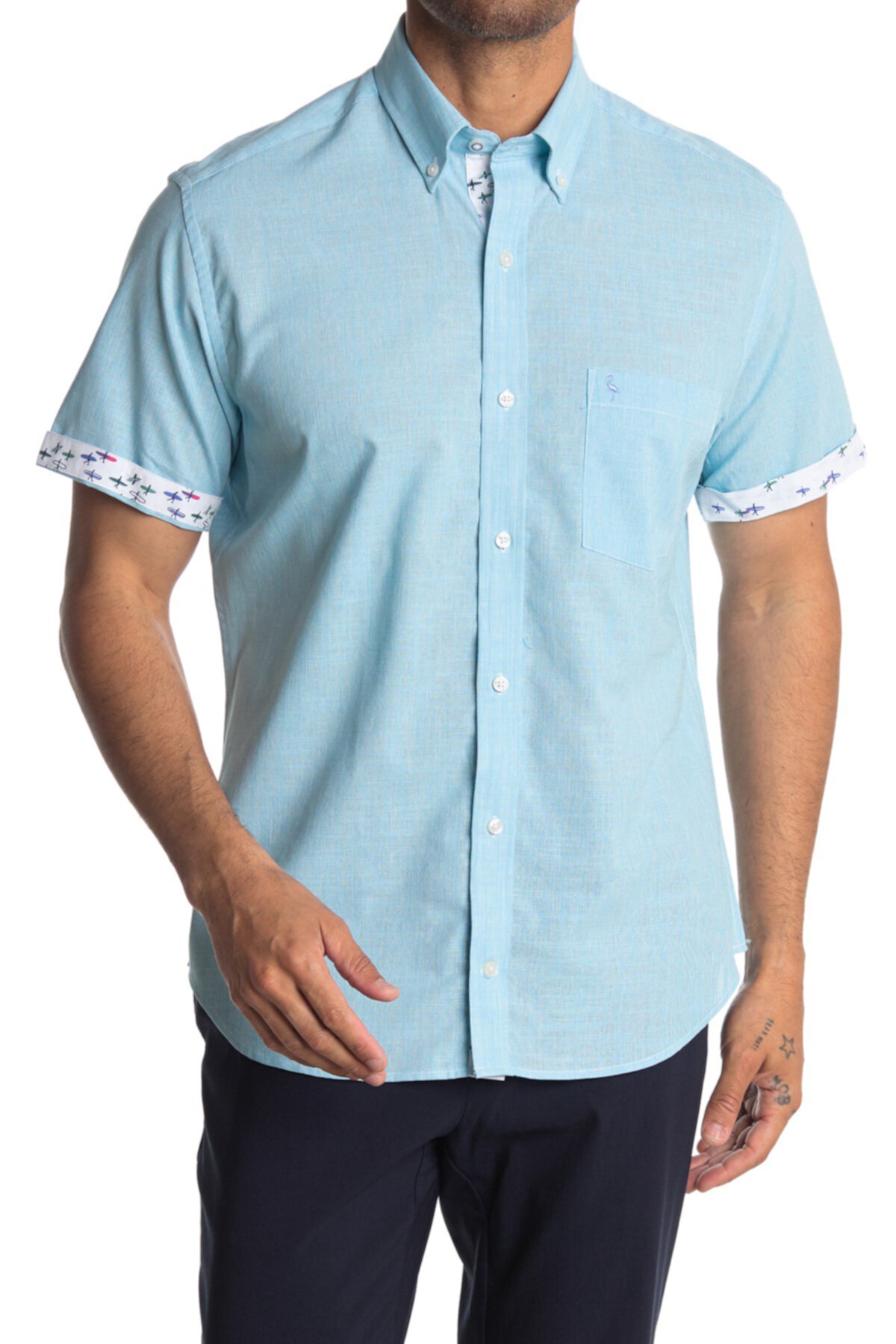 Рубашка с коротким рукавом с узорчатой отделкой TailorByrd