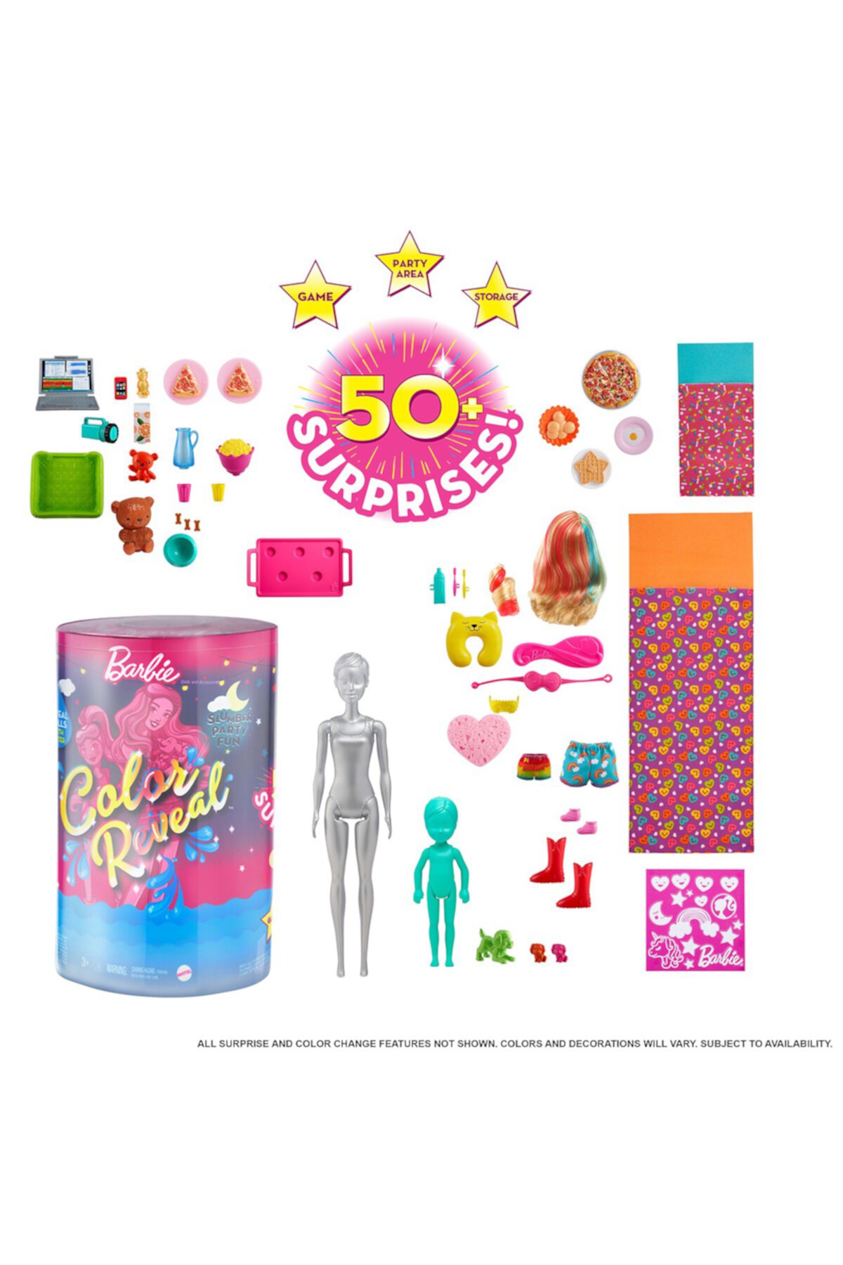 Барби (R) Color Reveal (TM) Веселые куклы и аксессуары для ночной вечеринки Mattel