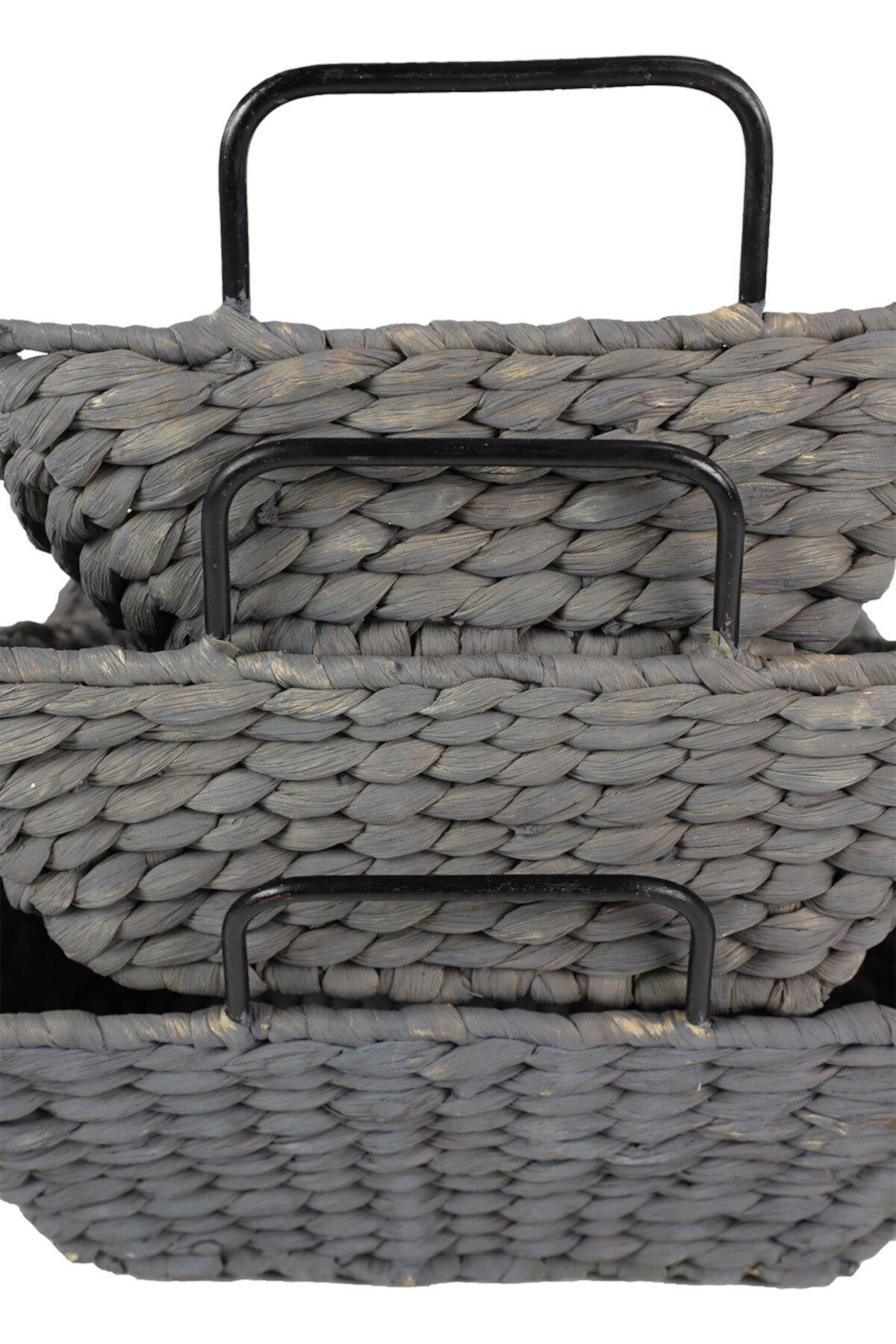 Прямоугольные подносы для корзин из водорослей с черными металлическими ручками - набор из 3 шт. Willow Row