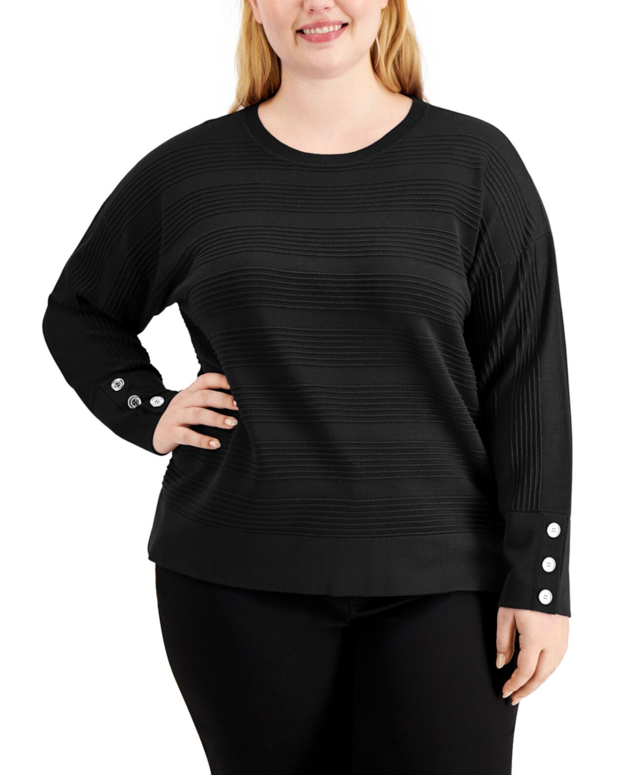 Plus Size Textured Dolman-Sleeve Sweater Calvin Klein