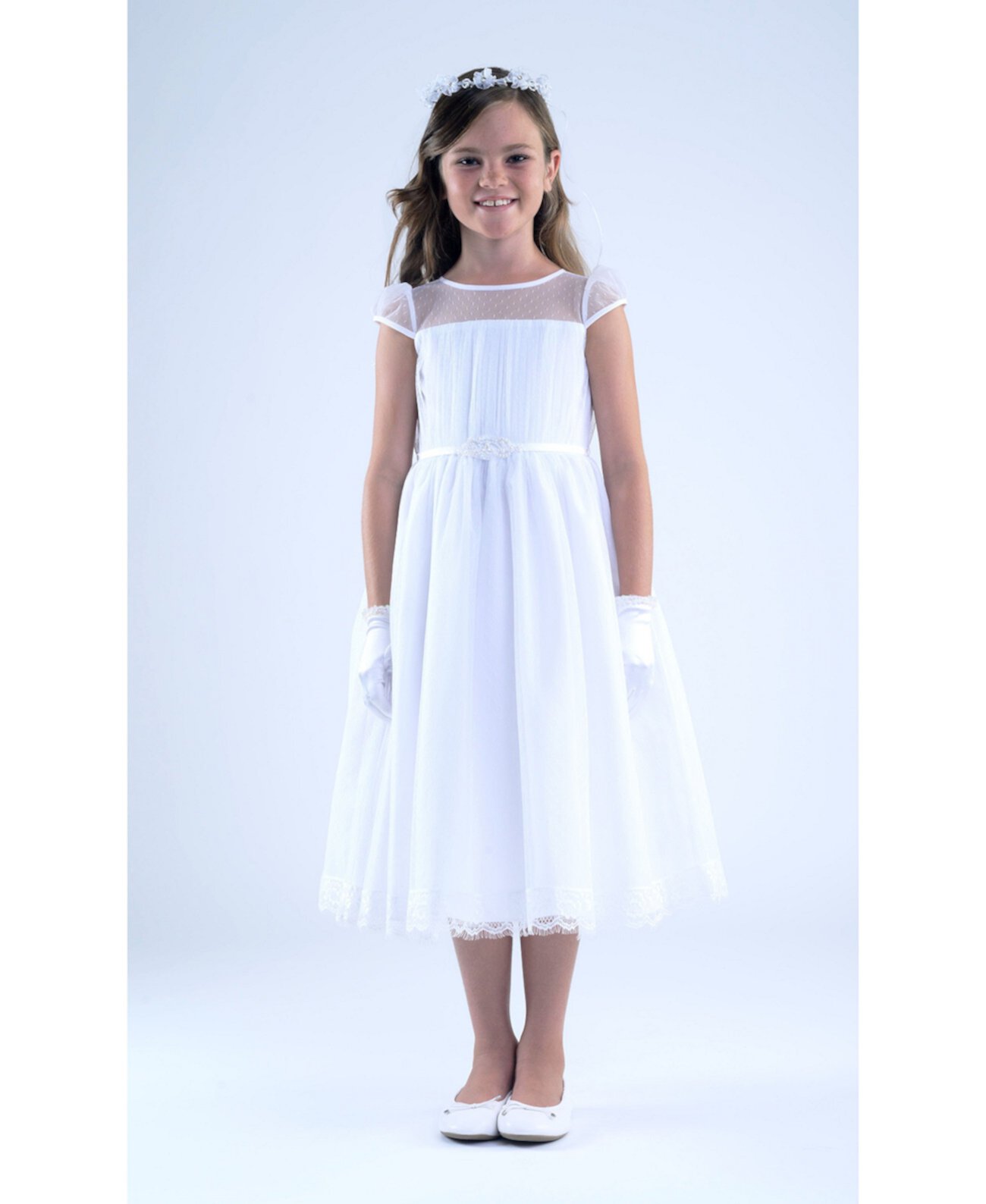 Платье для причастия с короткими рукавами и короткими рукавами для больших девочек Us Angels