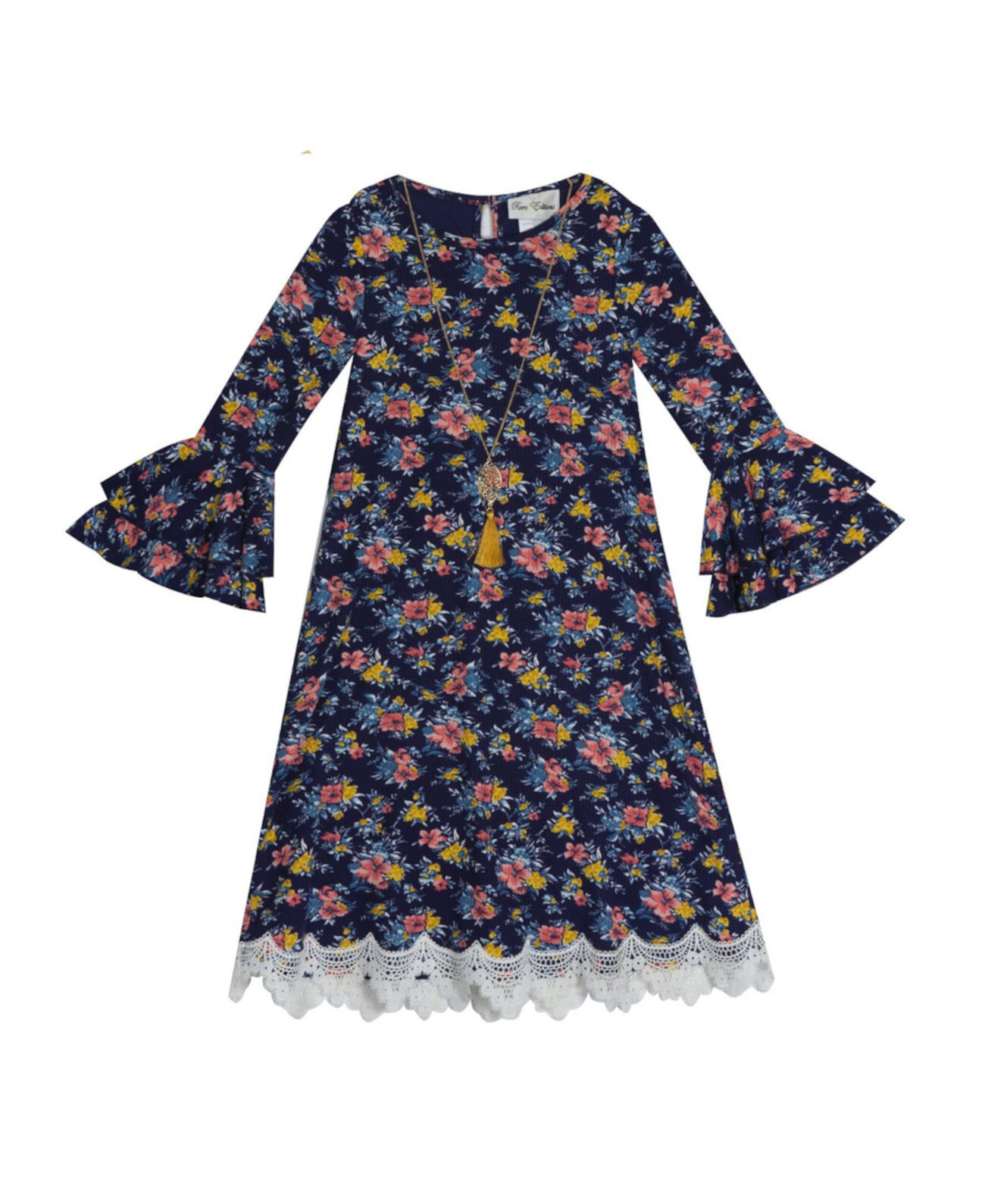 Вязаное платье в рубчик с принтом Little Girls Rare Editions